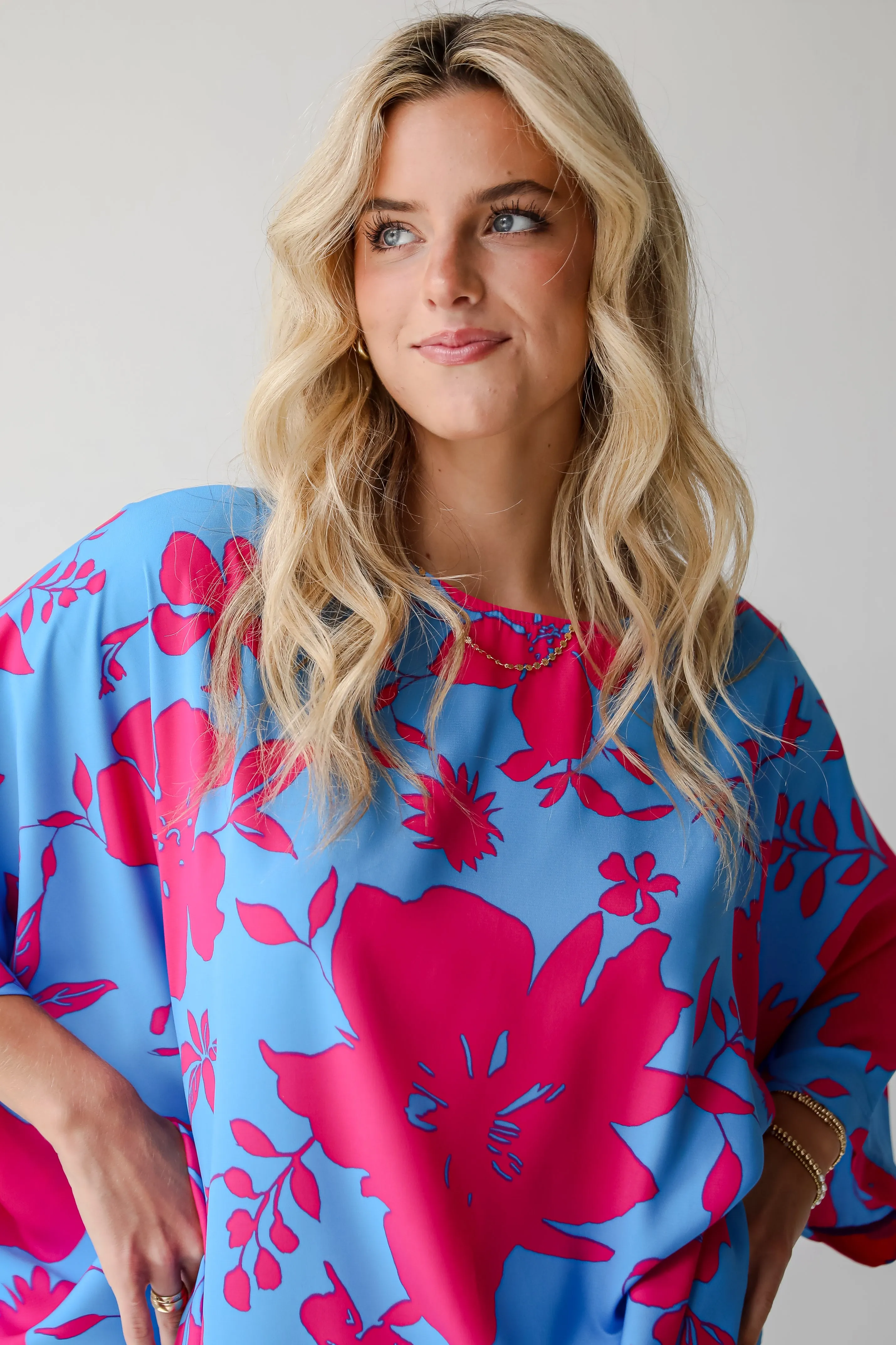 FINAL SALE - Happily Sweet Blue Floral Oversized Blouse