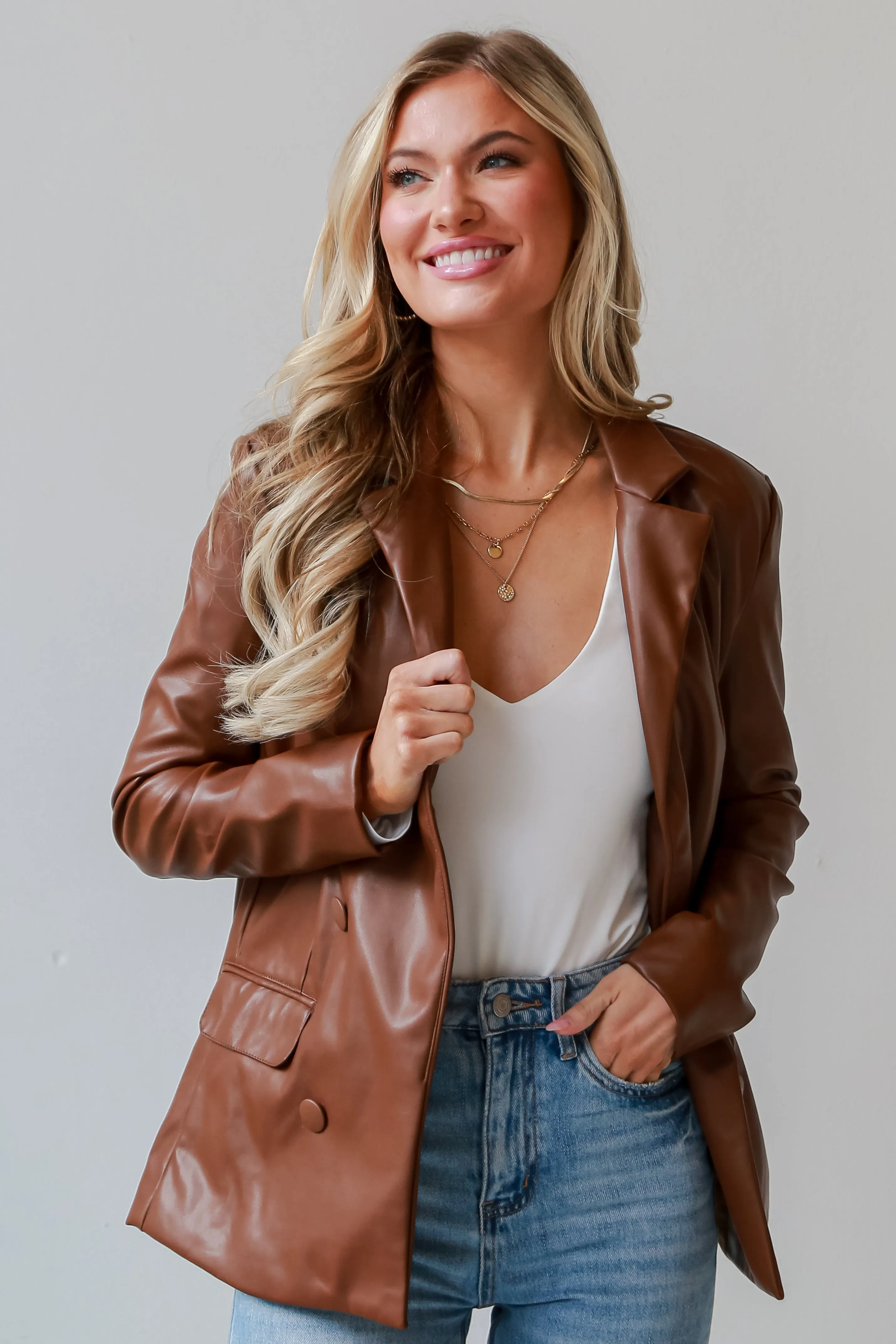 FINAL SALE - In Charge Brown Leather Blazer