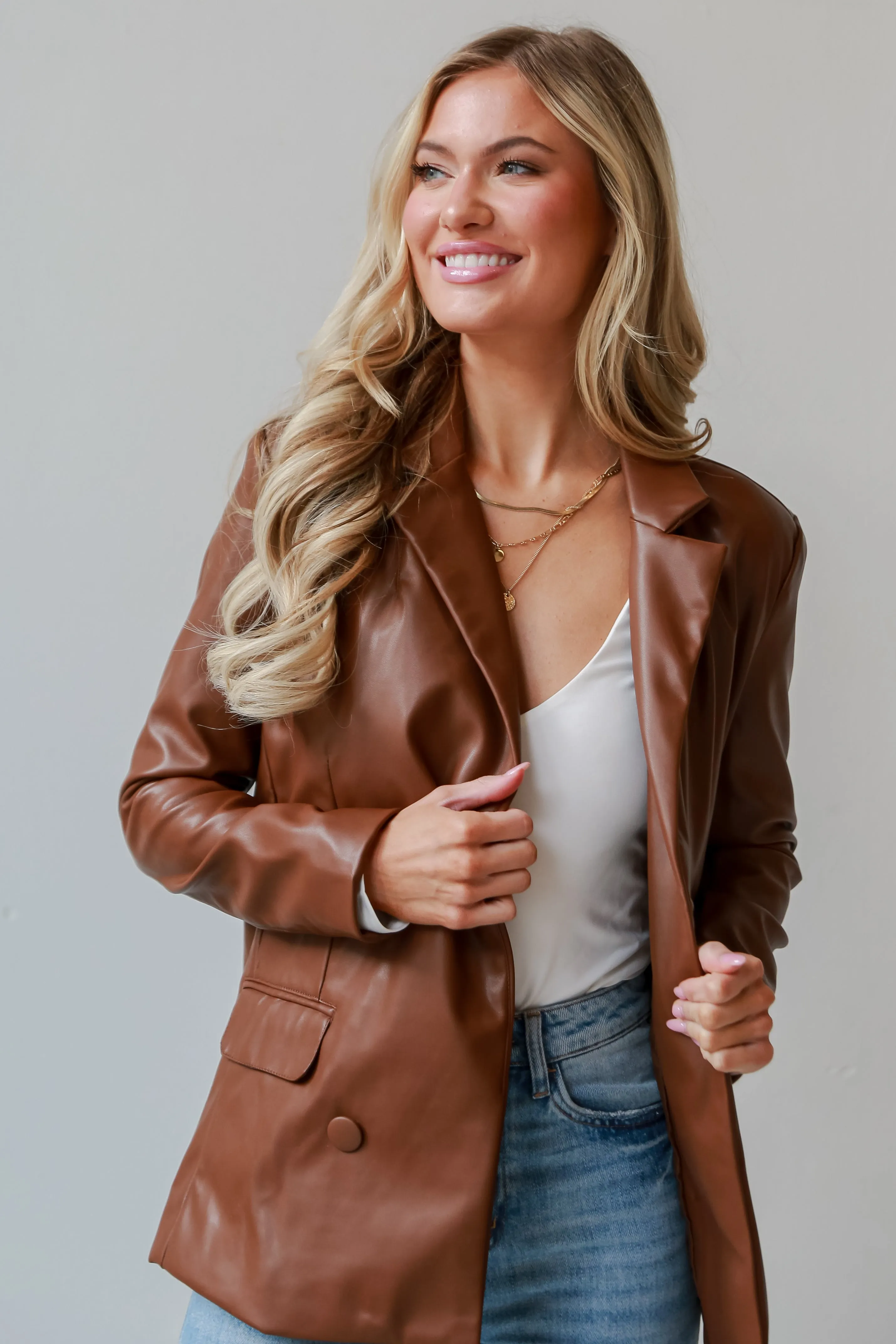 FINAL SALE - In Charge Brown Leather Blazer