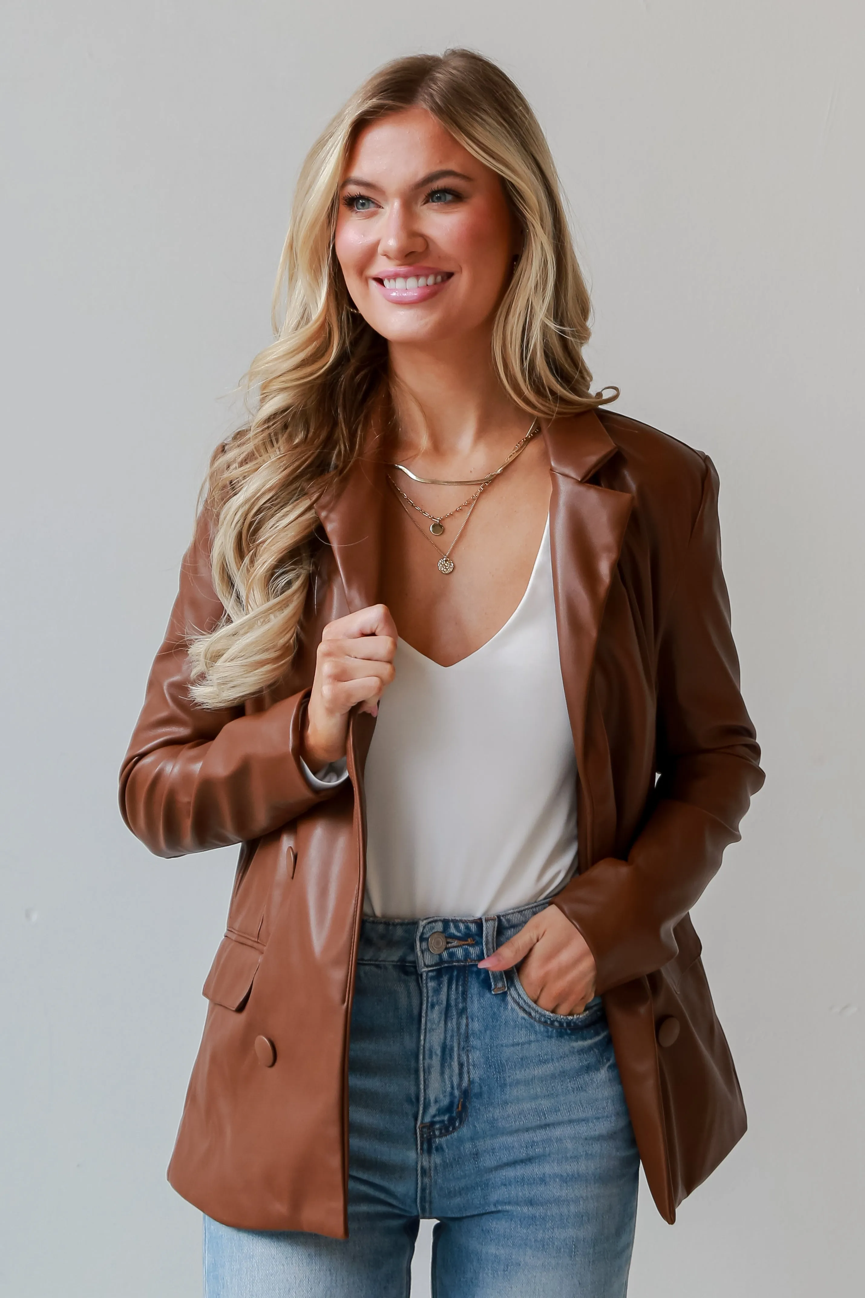FINAL SALE - In Charge Brown Leather Blazer