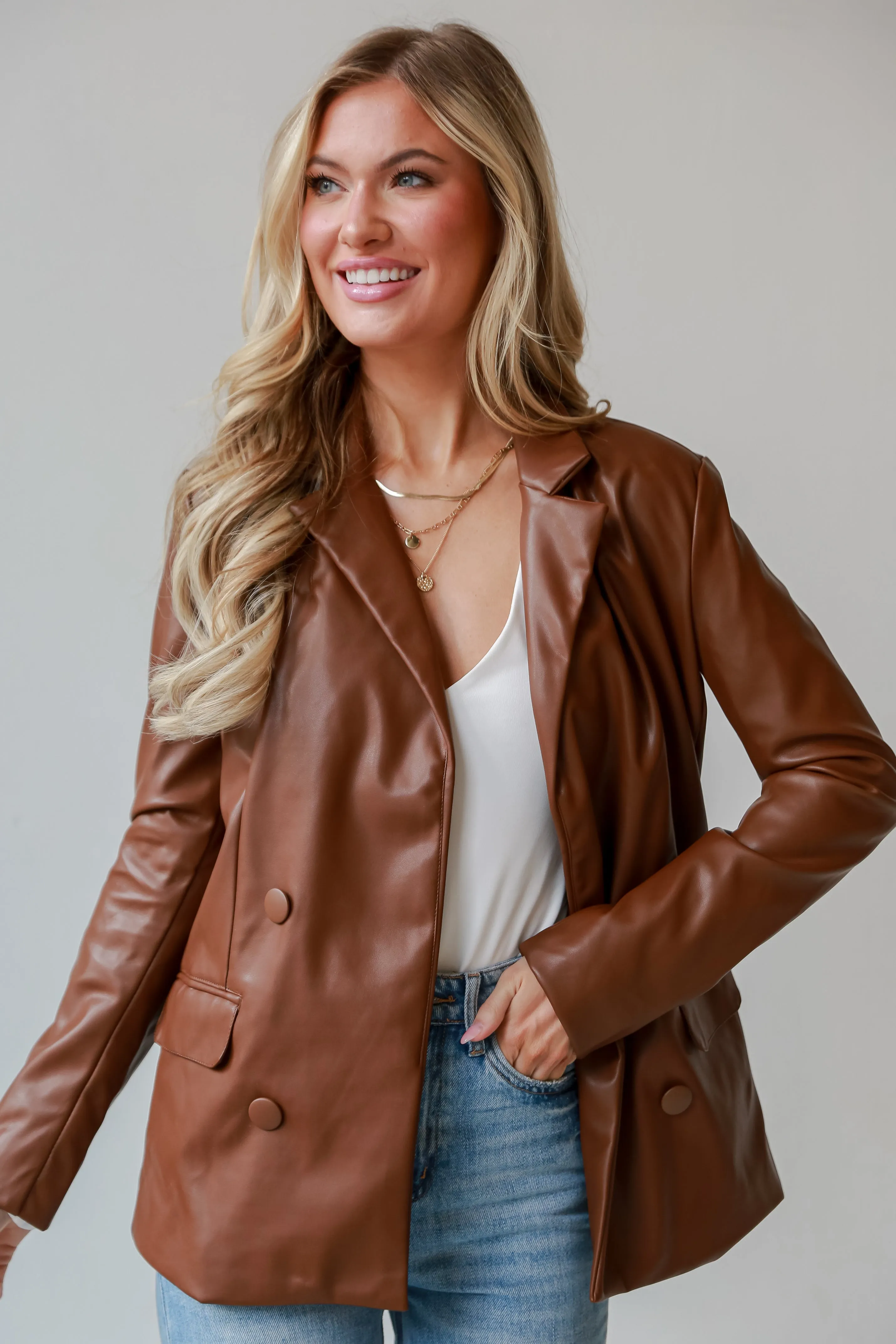 FINAL SALE - In Charge Brown Leather Blazer