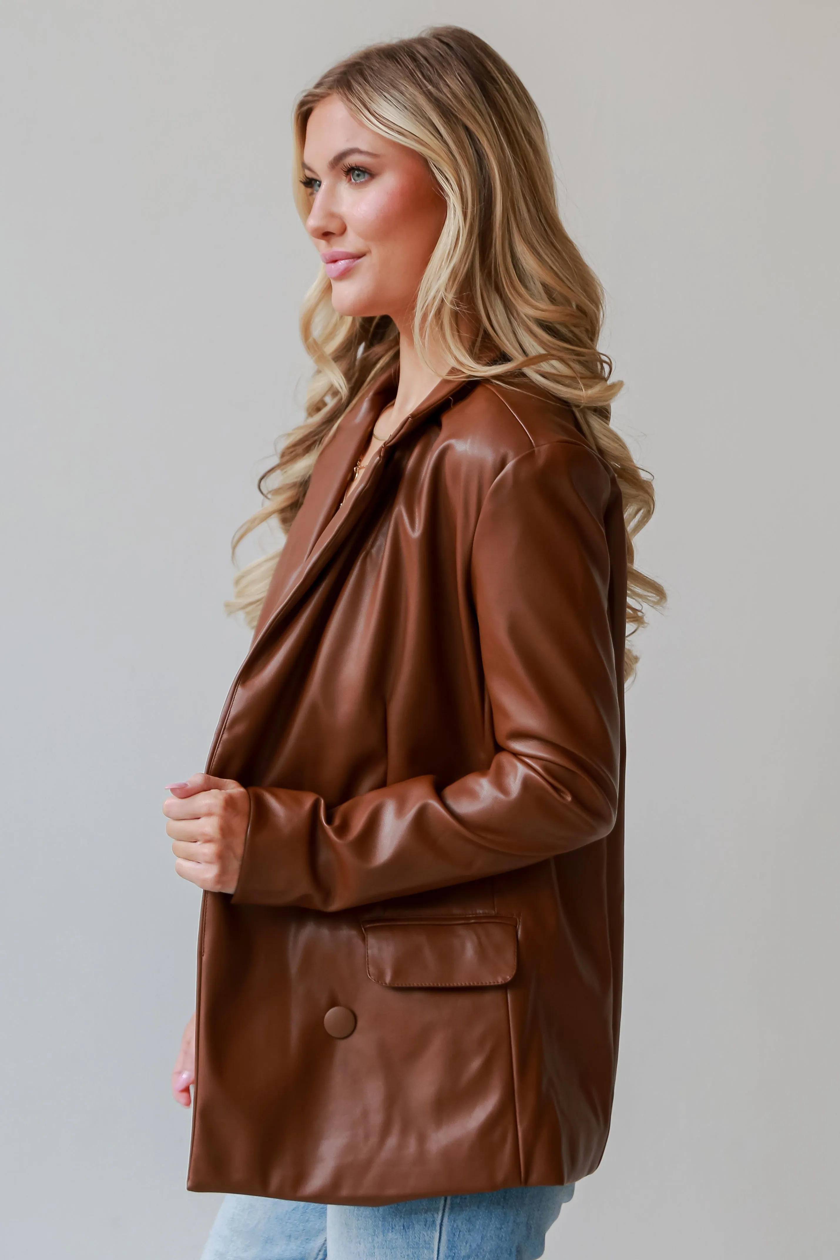 FINAL SALE - In Charge Brown Leather Blazer