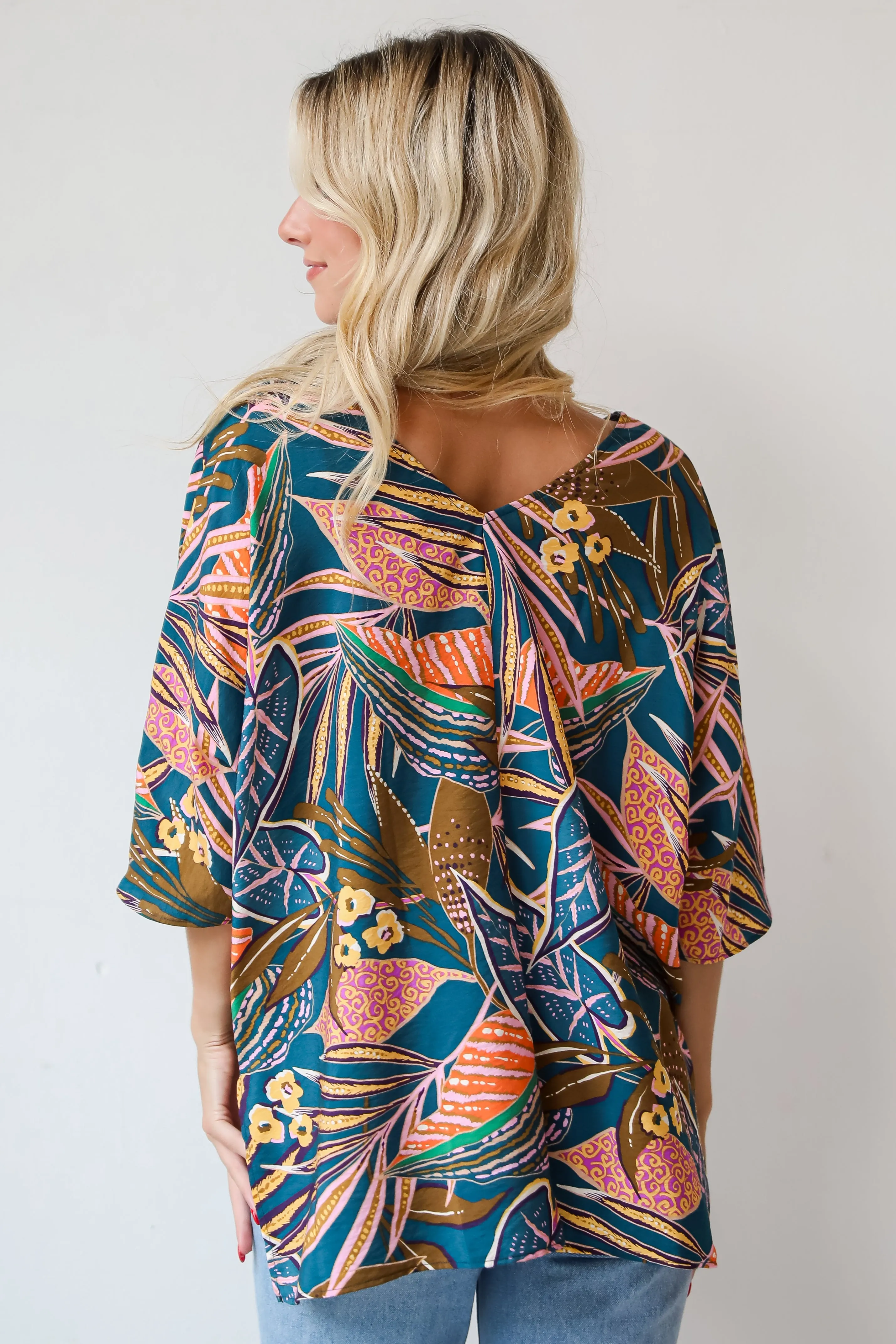 FINAL SALE - Incredible Allure Teal Leaf Print Oversized Blouse