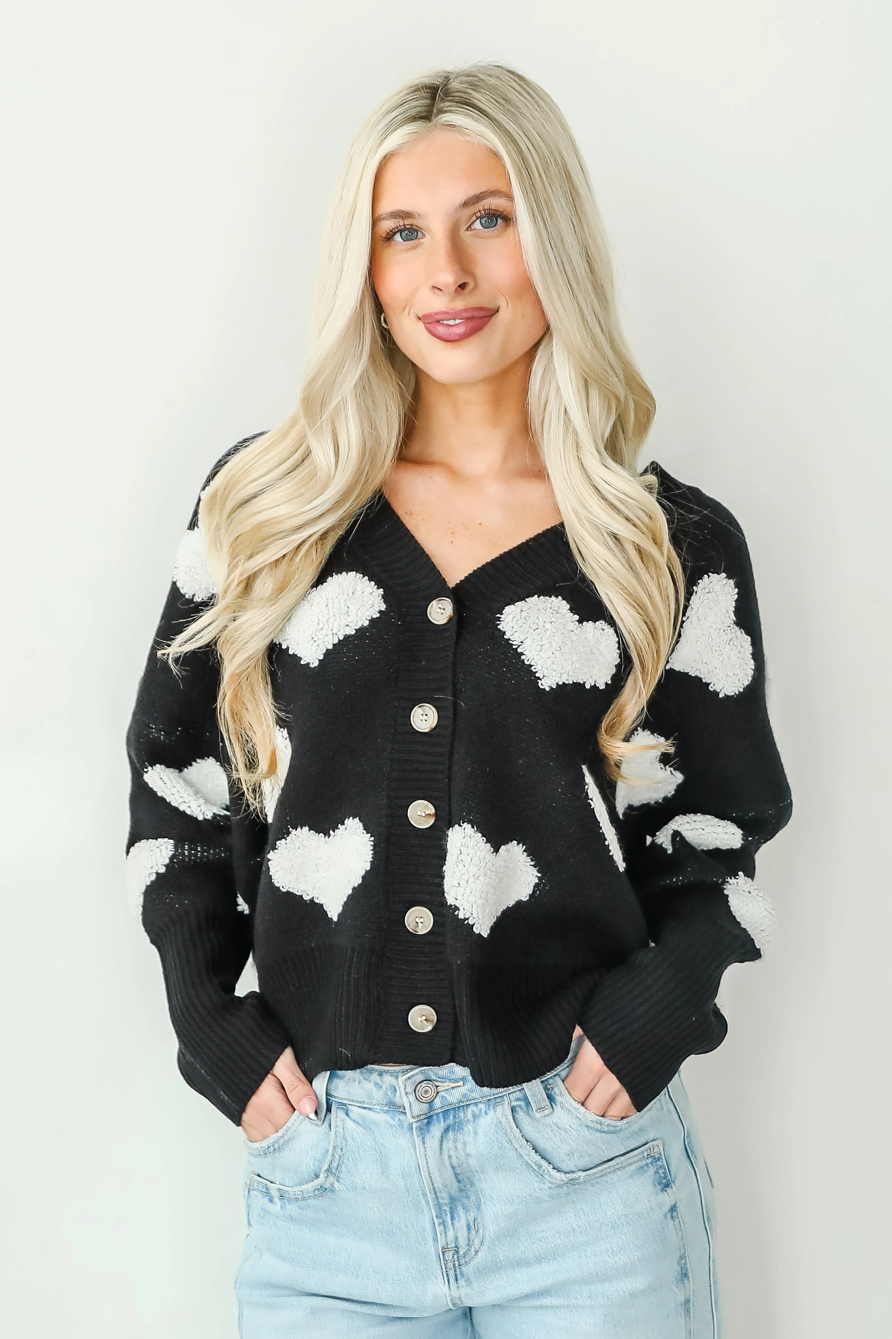 FINAL SALE - Incredibly Darling Black Heart Sweater Cardigan
