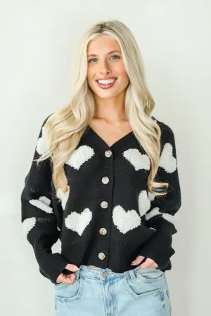 FINAL SALE - Incredibly Darling Black Heart Sweater Cardigan