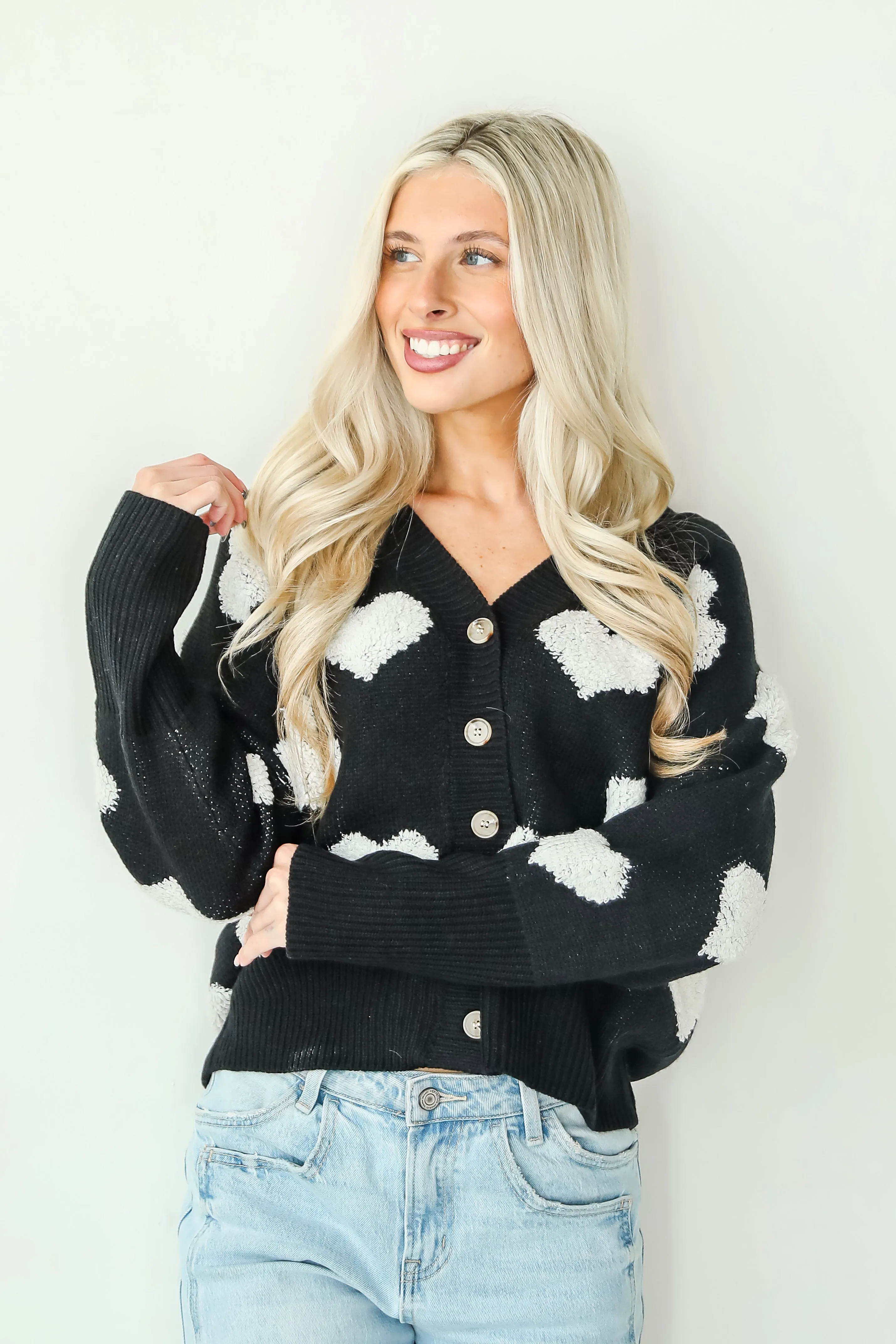 FINAL SALE - Incredibly Darling Black Heart Sweater Cardigan