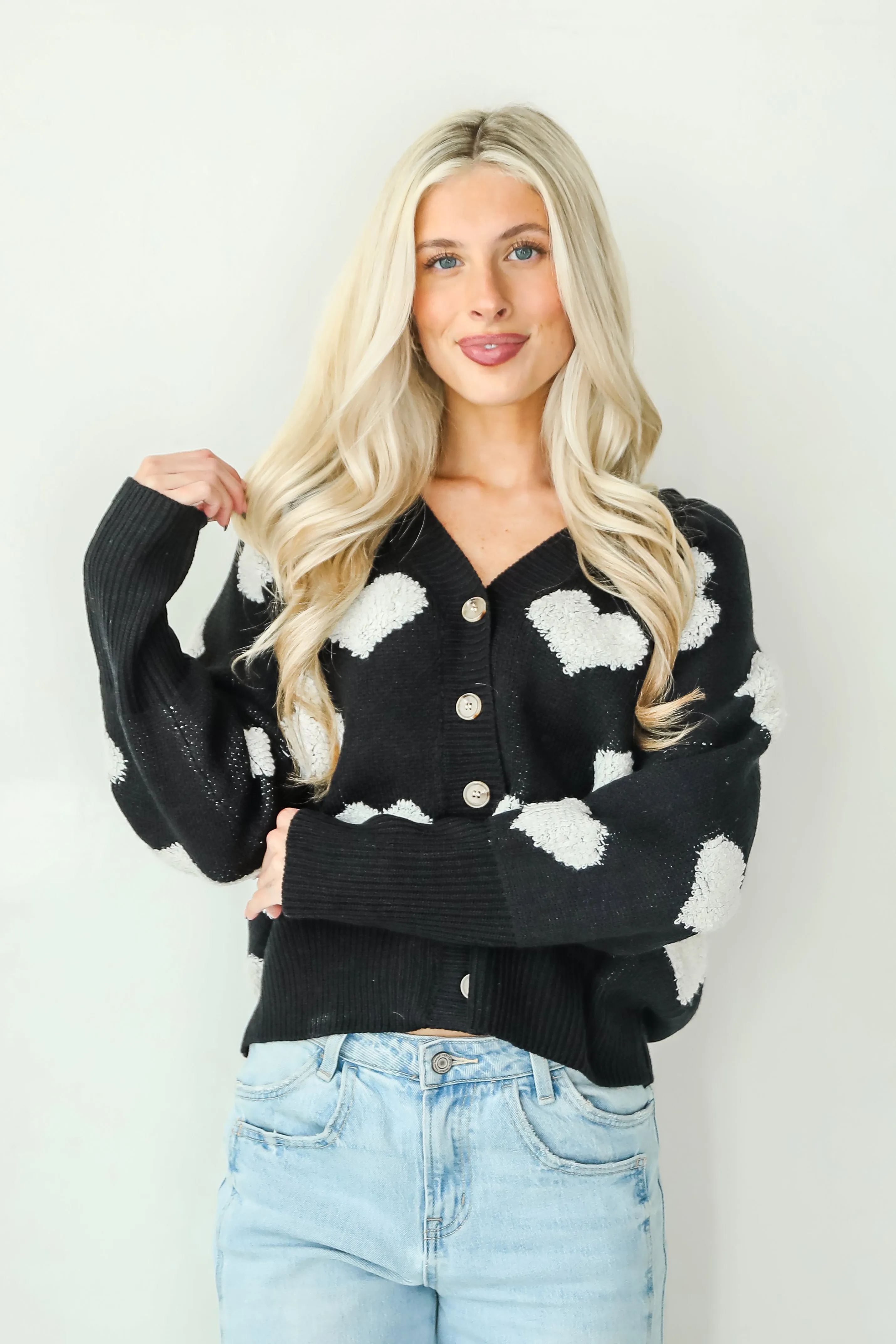FINAL SALE - Incredibly Darling Black Heart Sweater Cardigan