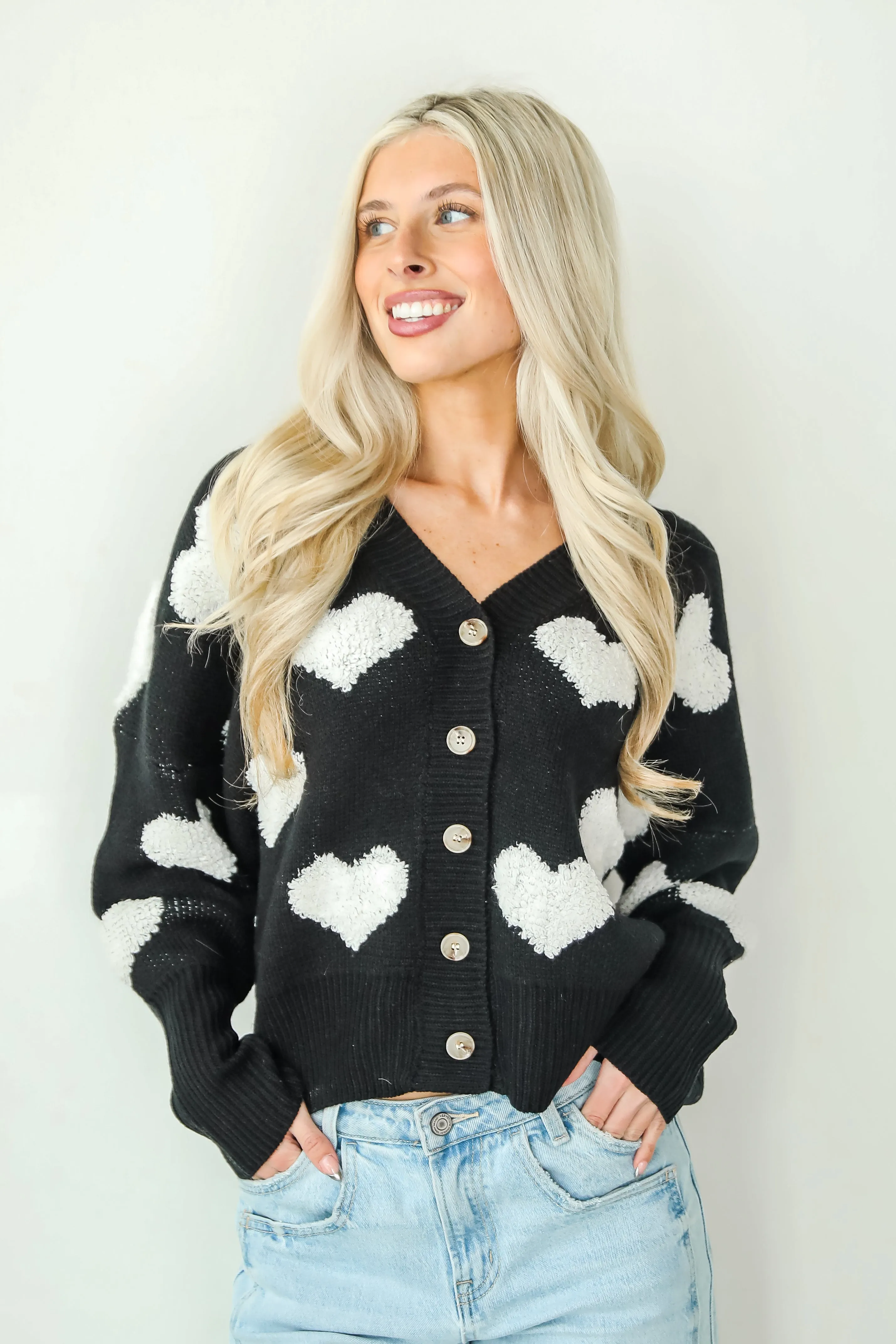 FINAL SALE - Incredibly Darling Black Heart Sweater Cardigan