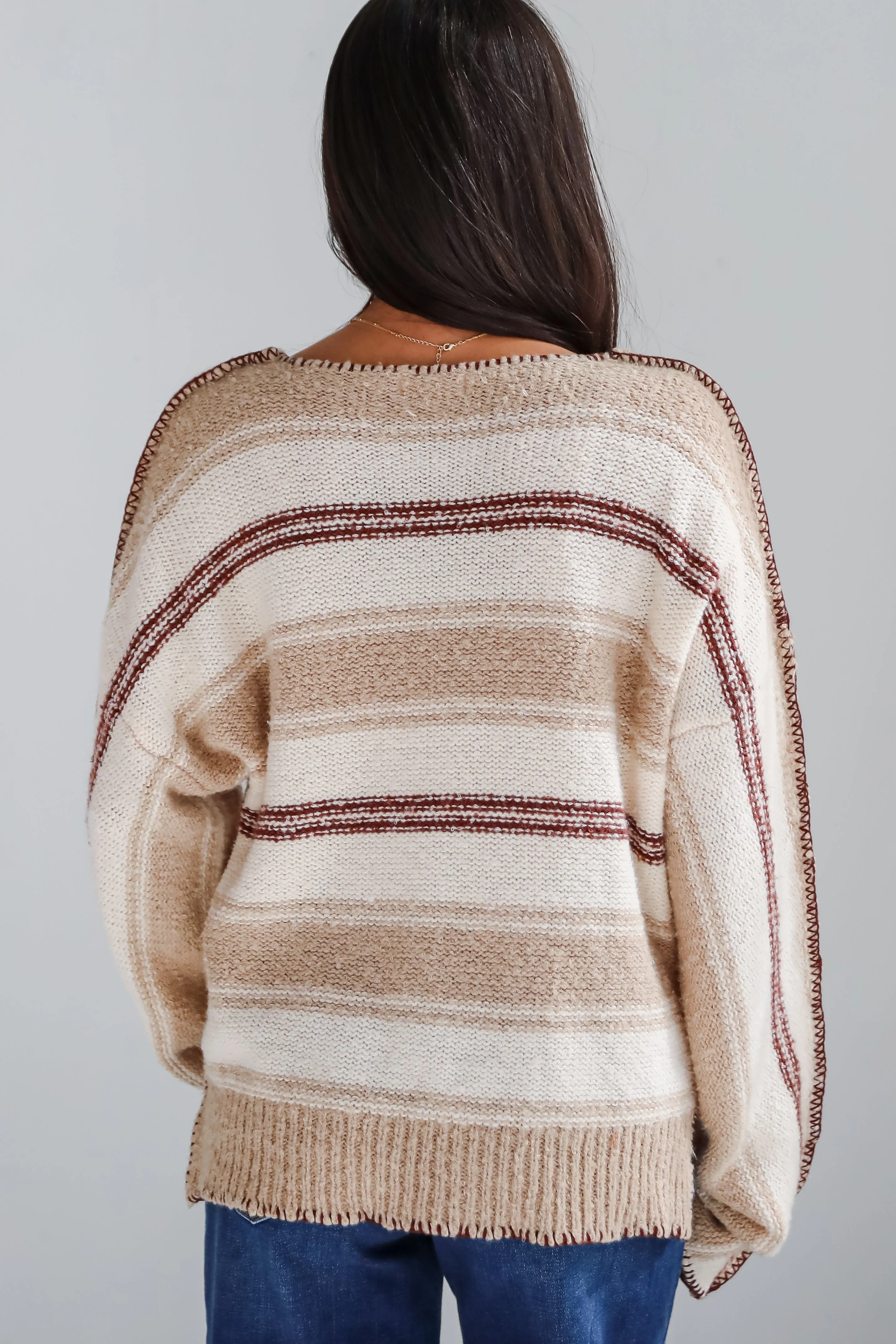 FINAL SALE - Instinctive Poise Ivory Striped Oversized Sweater