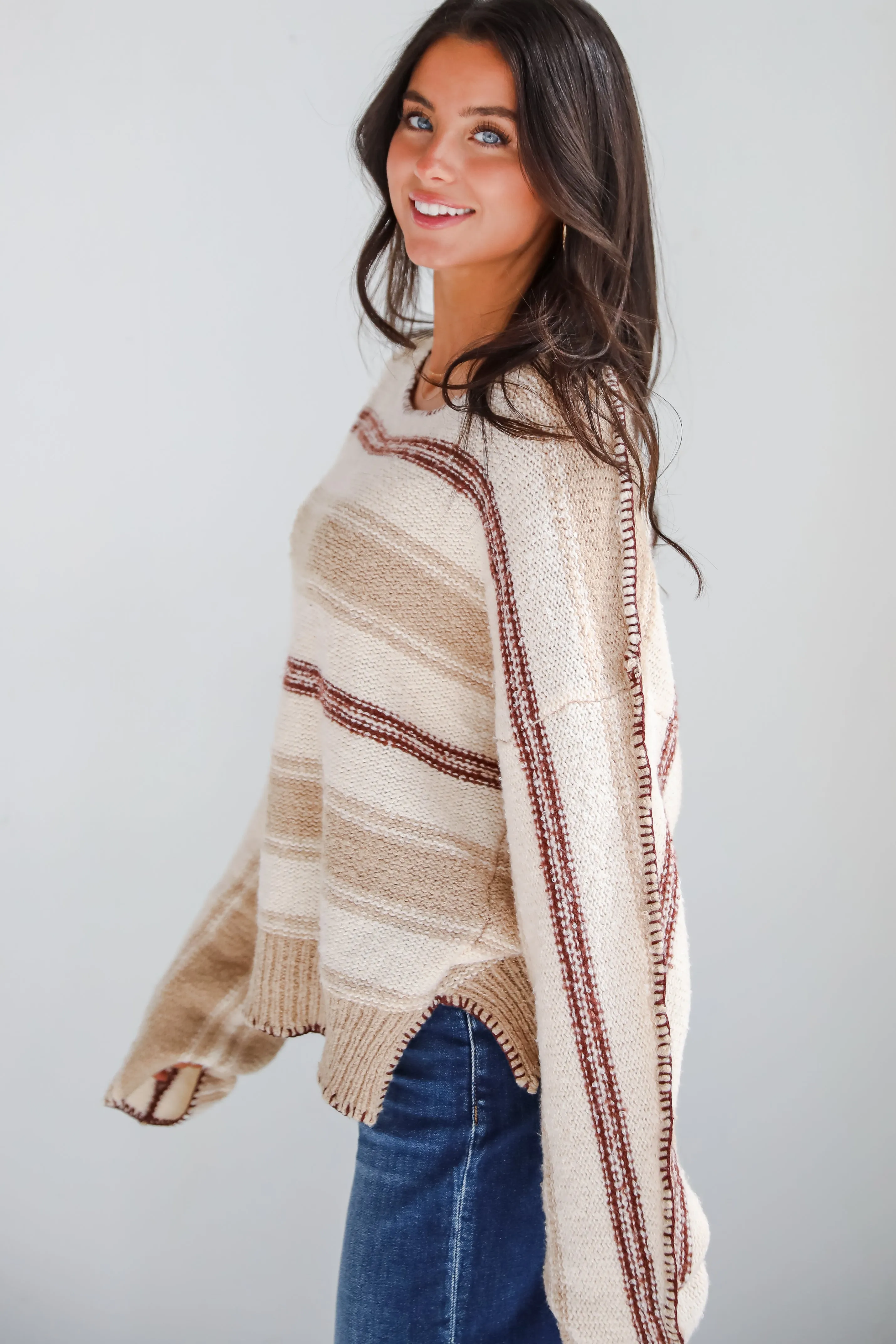 FINAL SALE - Instinctive Poise Ivory Striped Oversized Sweater