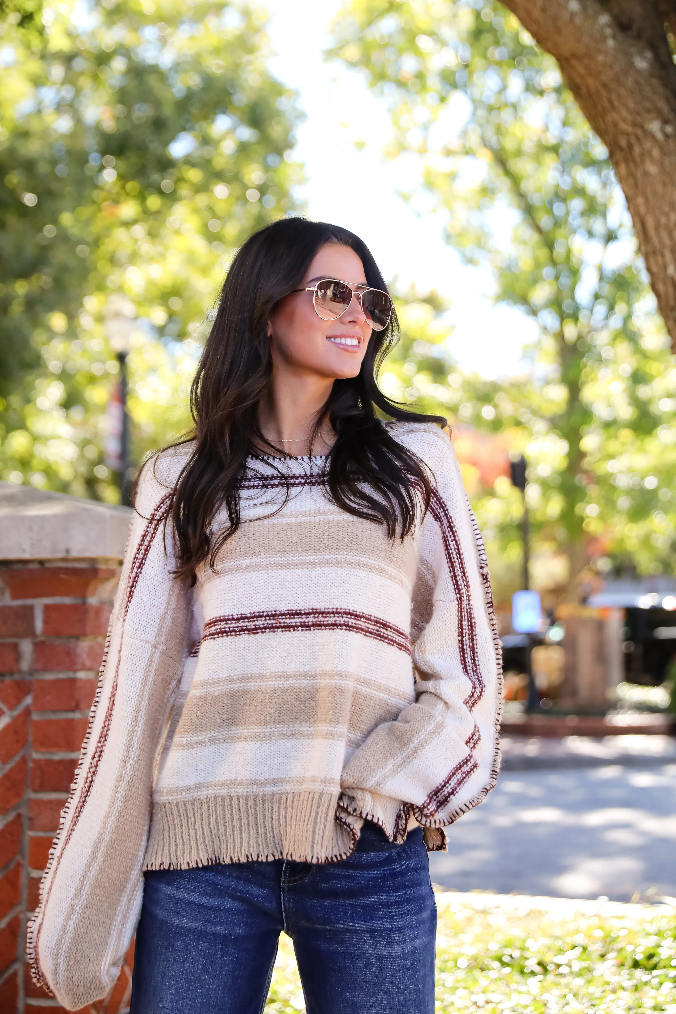 FINAL SALE - Instinctive Poise Ivory Striped Oversized Sweater