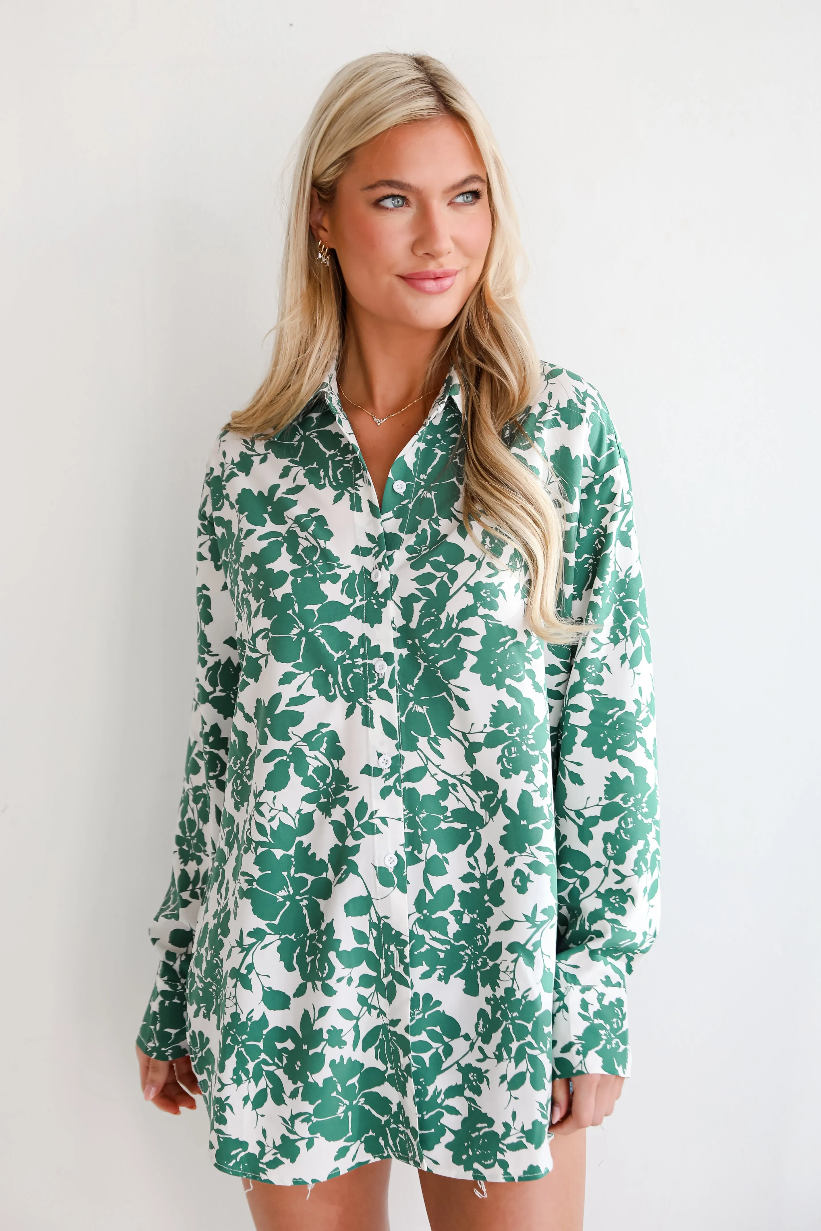 FINAL SALE - Island Sunsets Green Floral Button-Up Blouse