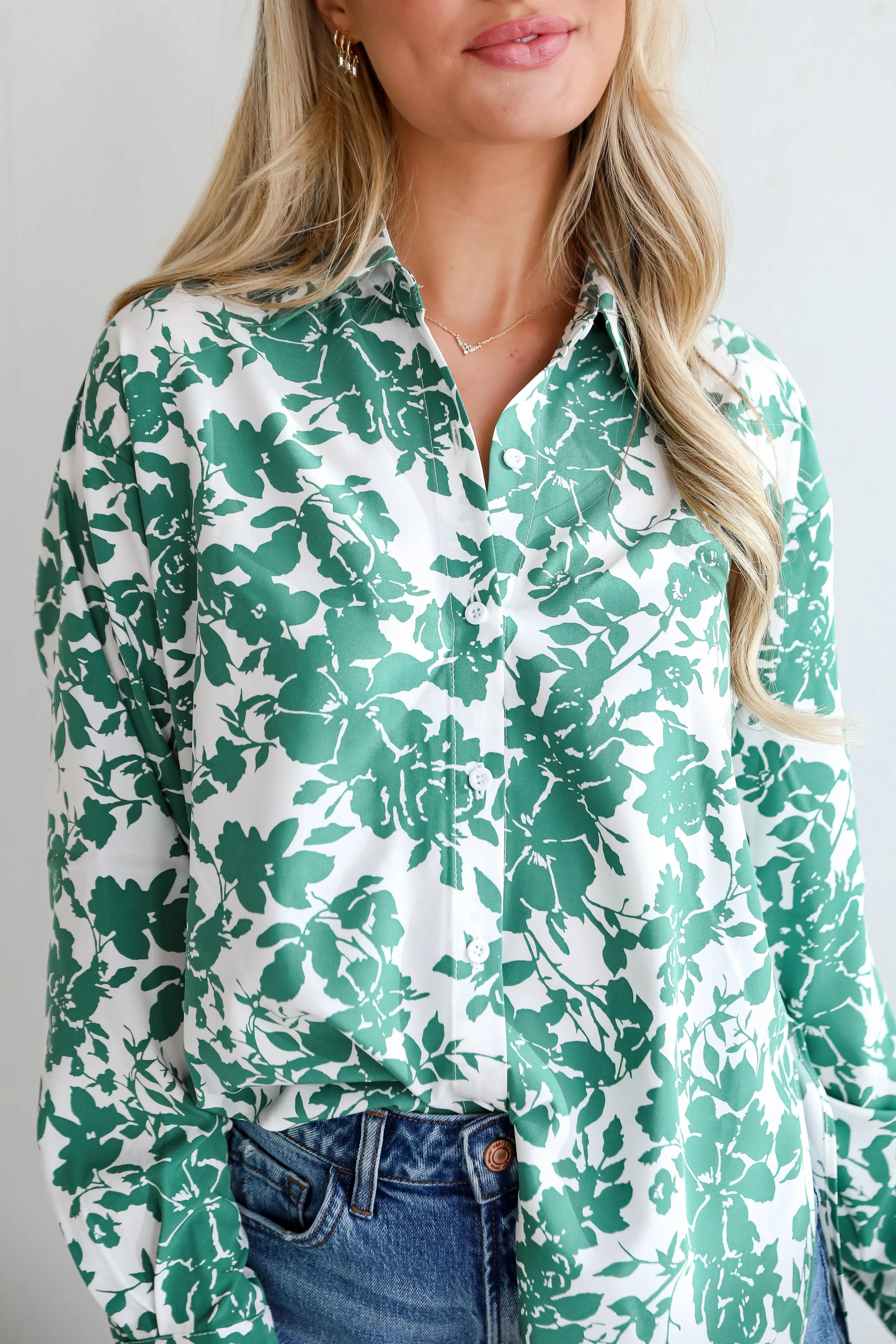 FINAL SALE - Island Sunsets Green Floral Button-Up Blouse