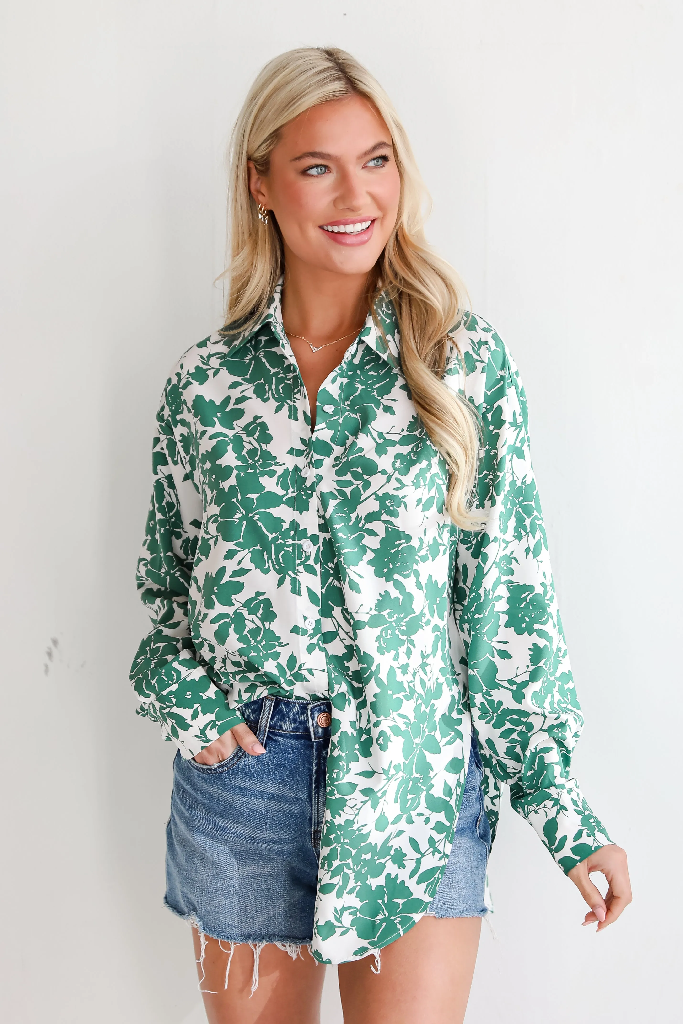 FINAL SALE - Island Sunsets Green Floral Button-Up Blouse