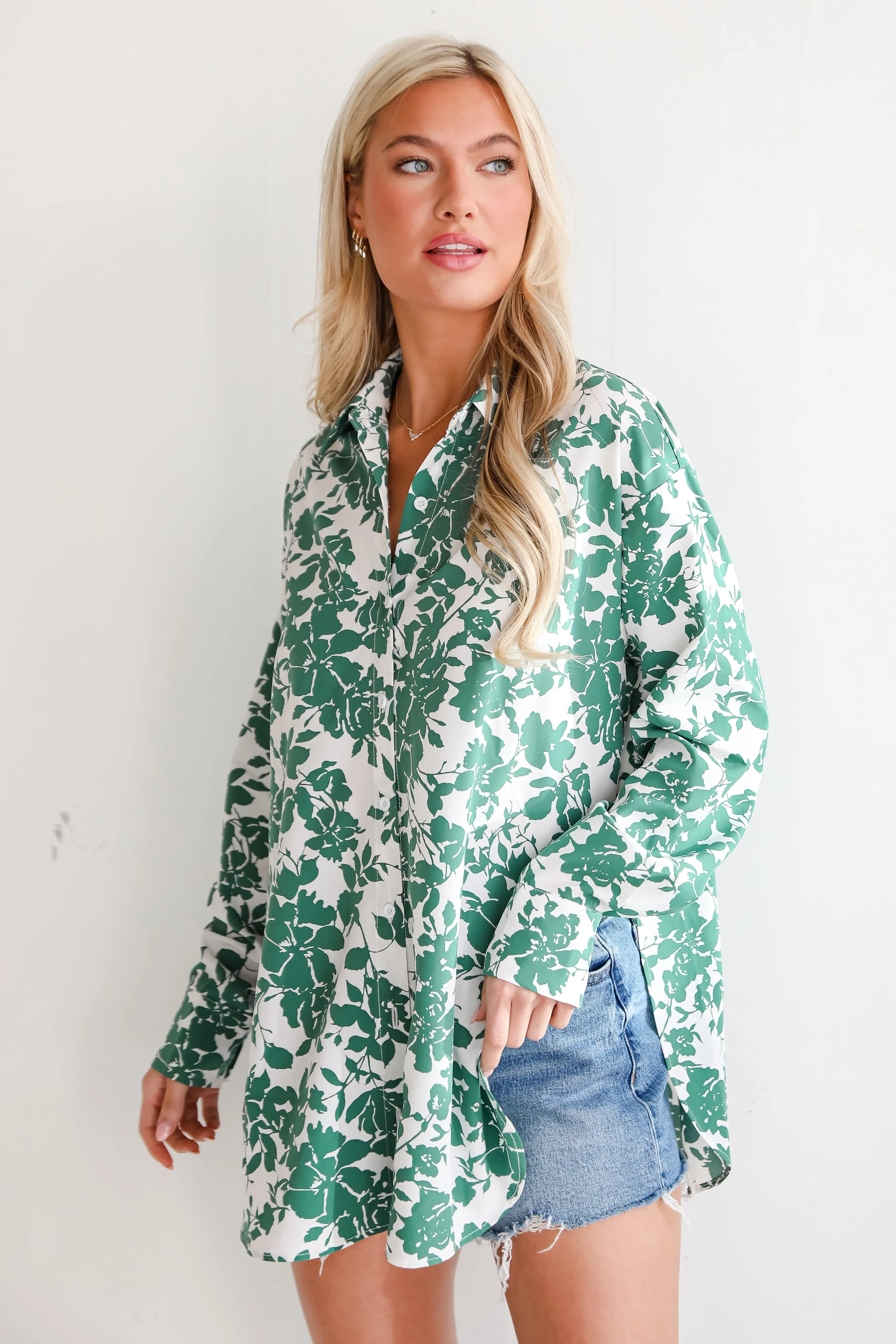 FINAL SALE - Island Sunsets Green Floral Button-Up Blouse