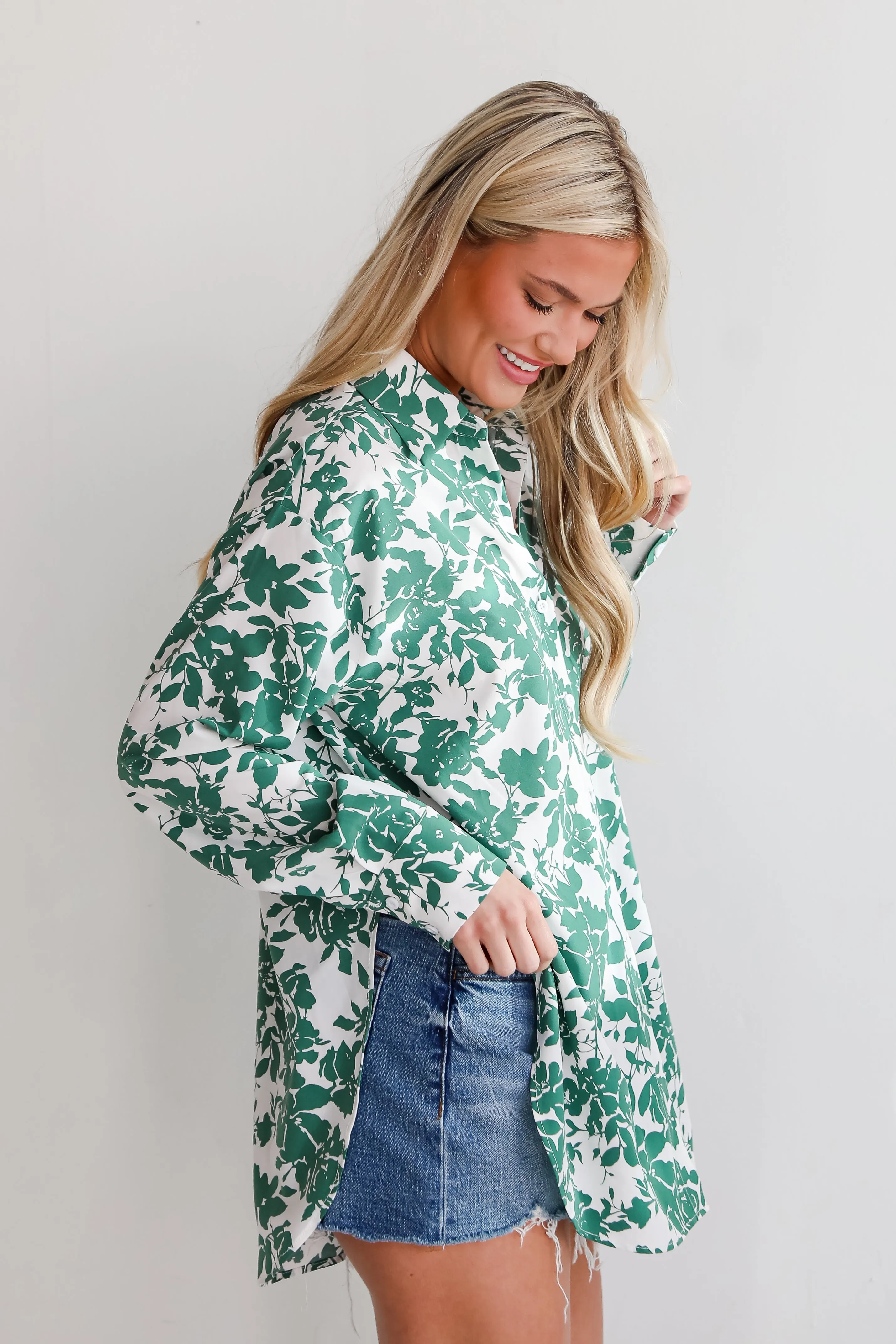 FINAL SALE - Island Sunsets Green Floral Button-Up Blouse