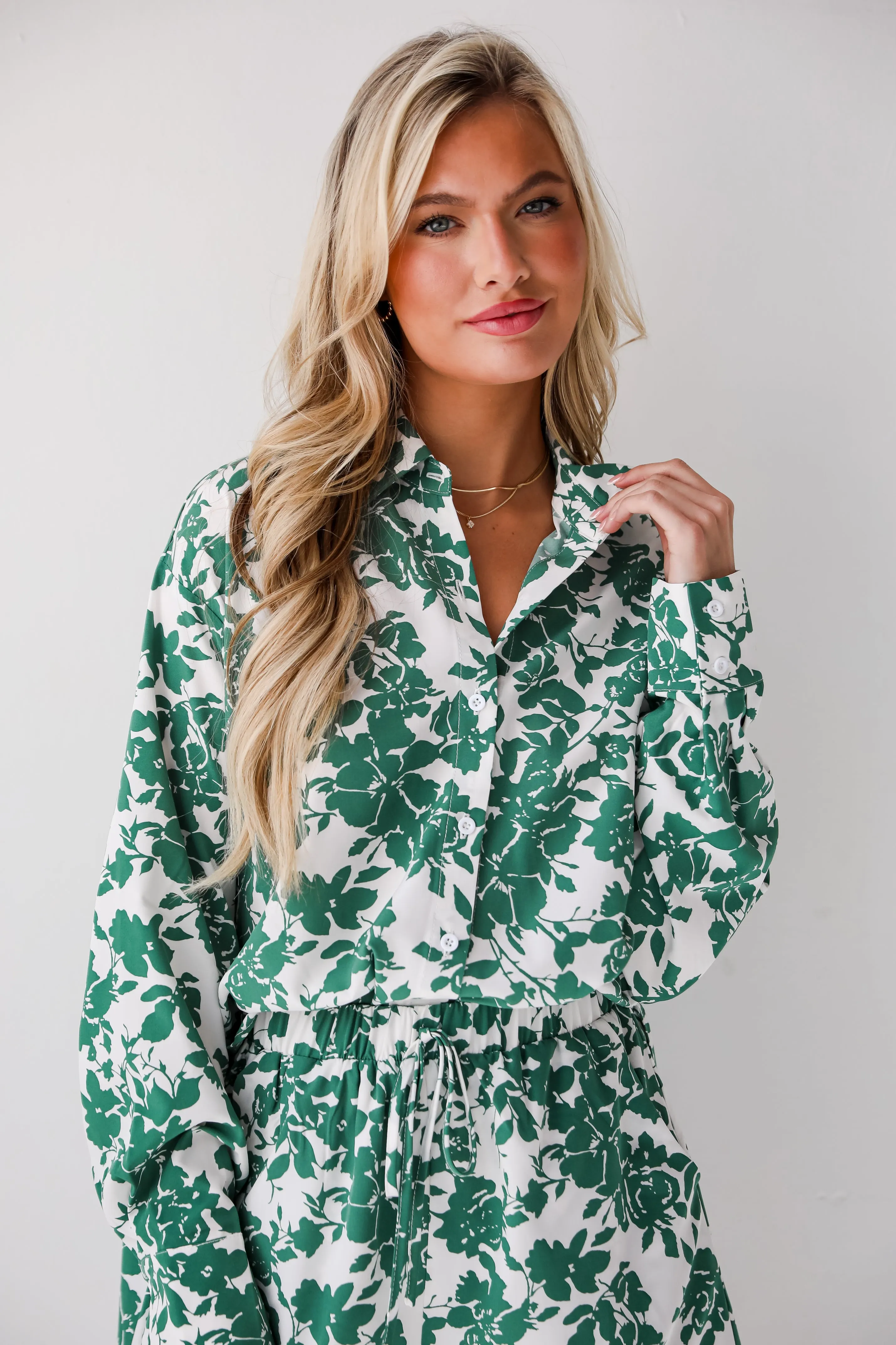 FINAL SALE - Island Sunsets Green Floral Button-Up Blouse