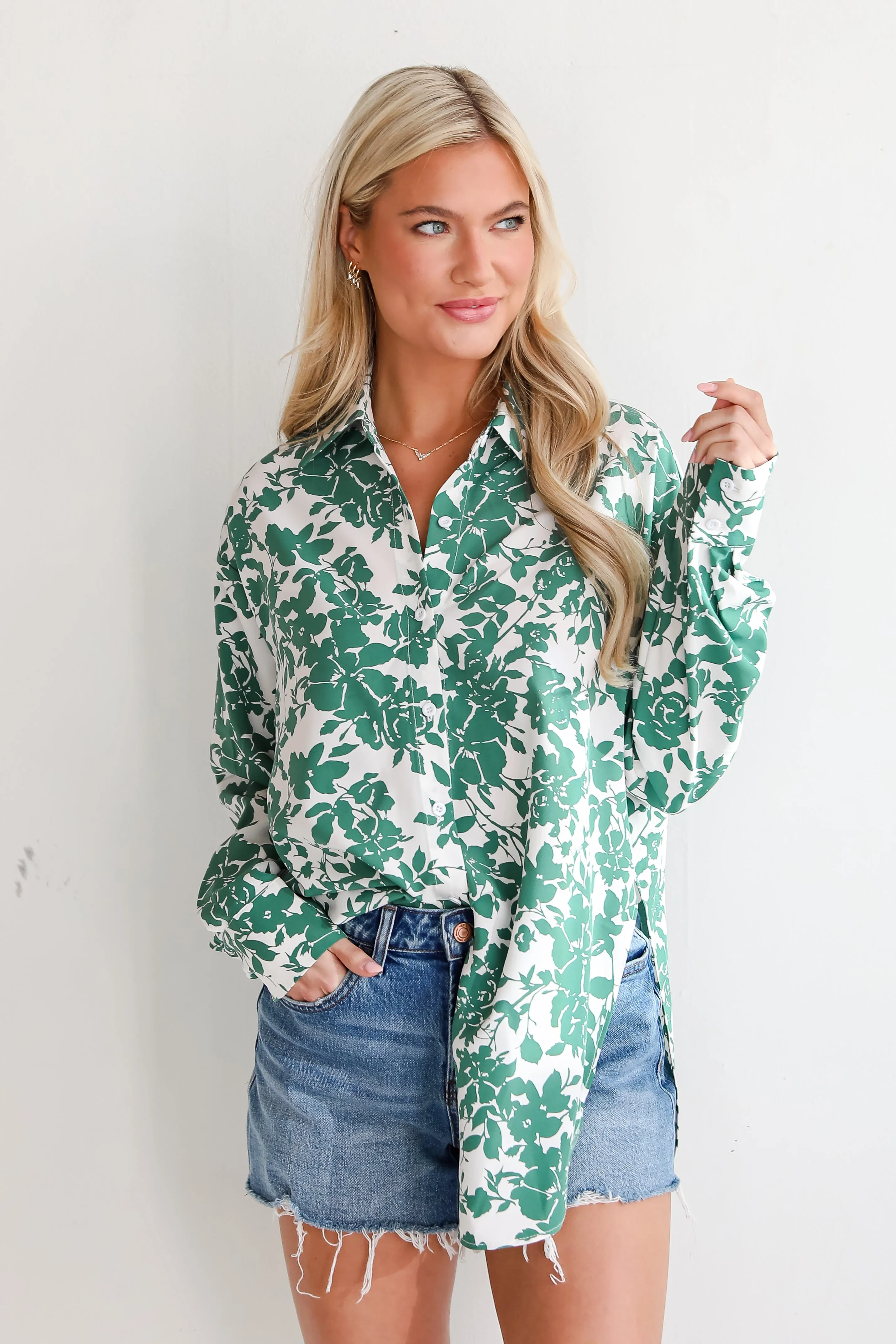 FINAL SALE - Island Sunsets Green Floral Button-Up Blouse