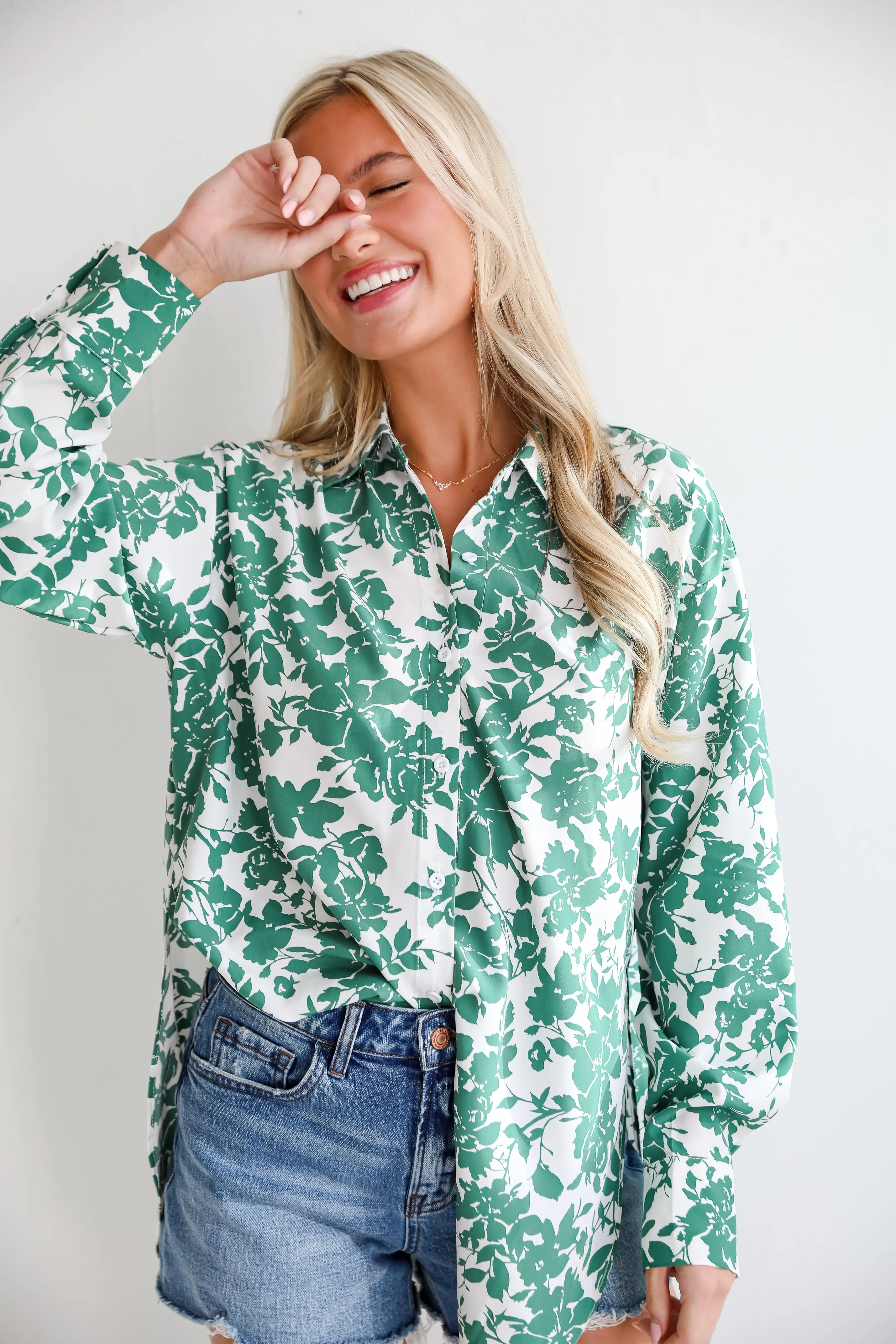 FINAL SALE - Island Sunsets Green Floral Button-Up Blouse