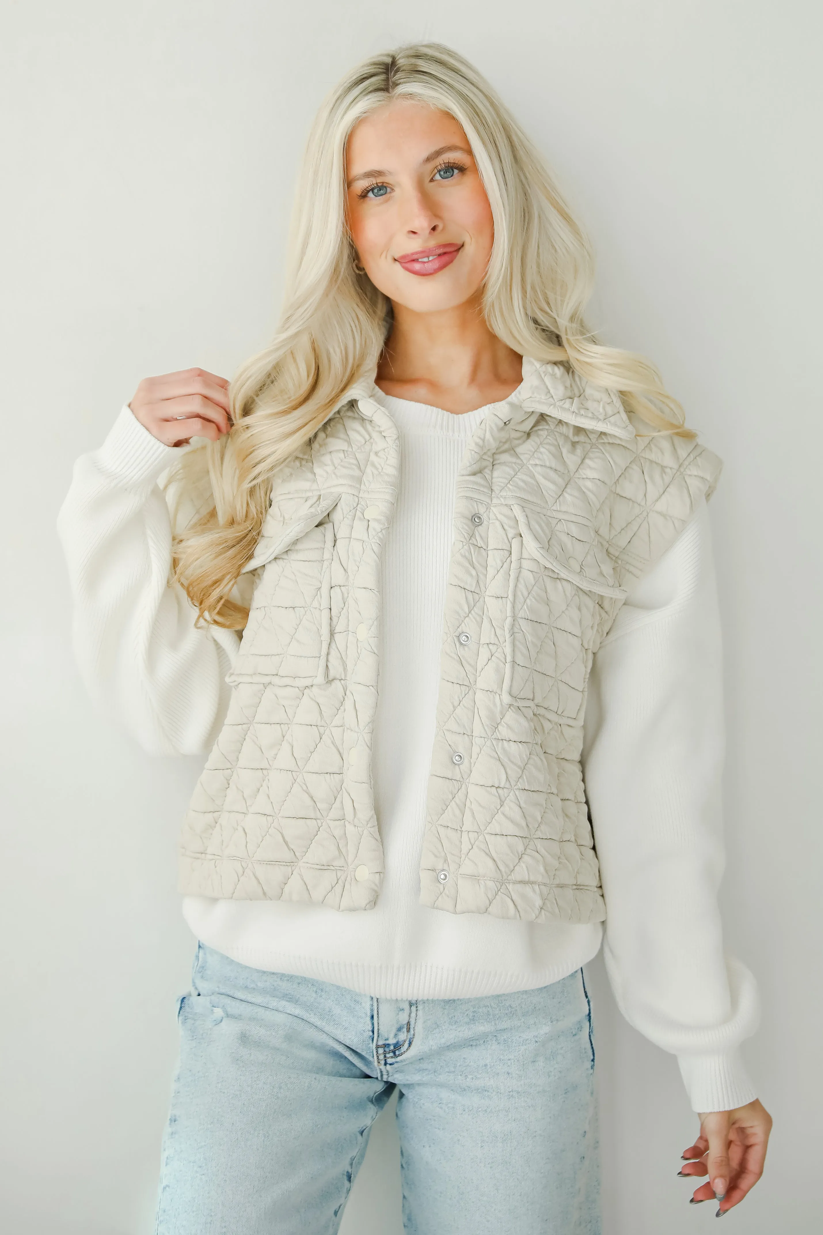 FINAL SALE - Live For Luxe Light Grey Quilted Vest