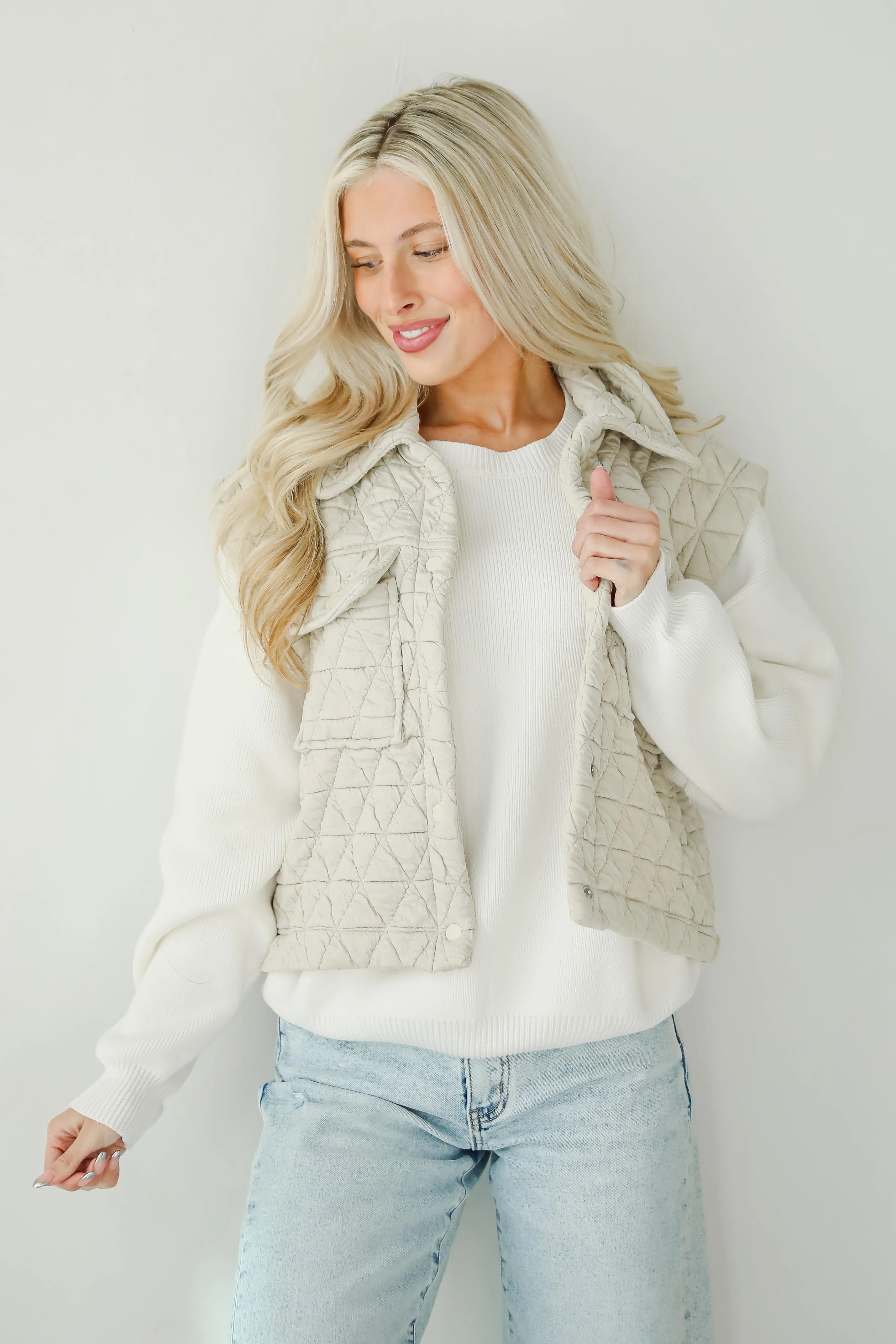 FINAL SALE - Live For Luxe Light Grey Quilted Vest