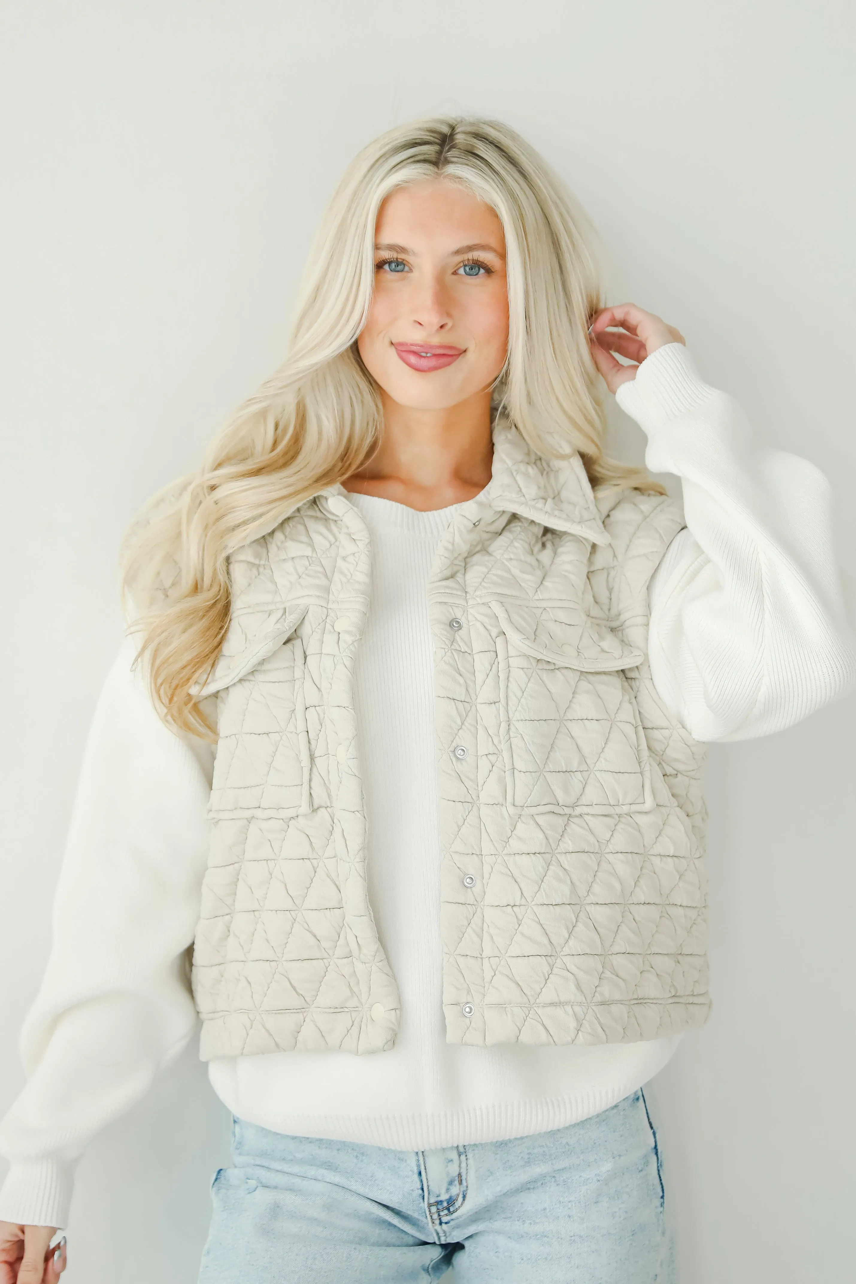 FINAL SALE - Live For Luxe Light Grey Quilted Vest