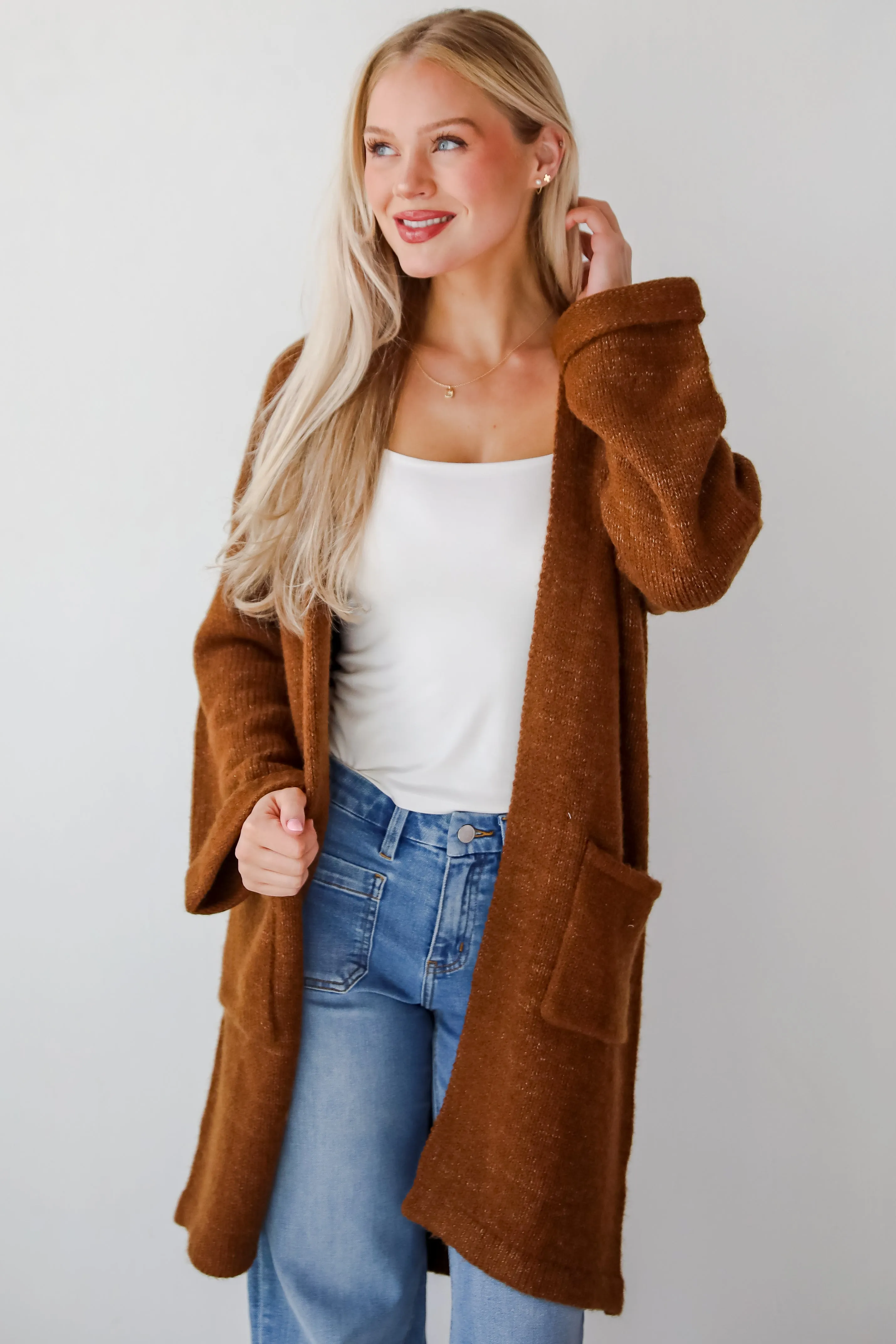 FINAL SALE - Luxurious Era Brown Longline Sweater Cardigan