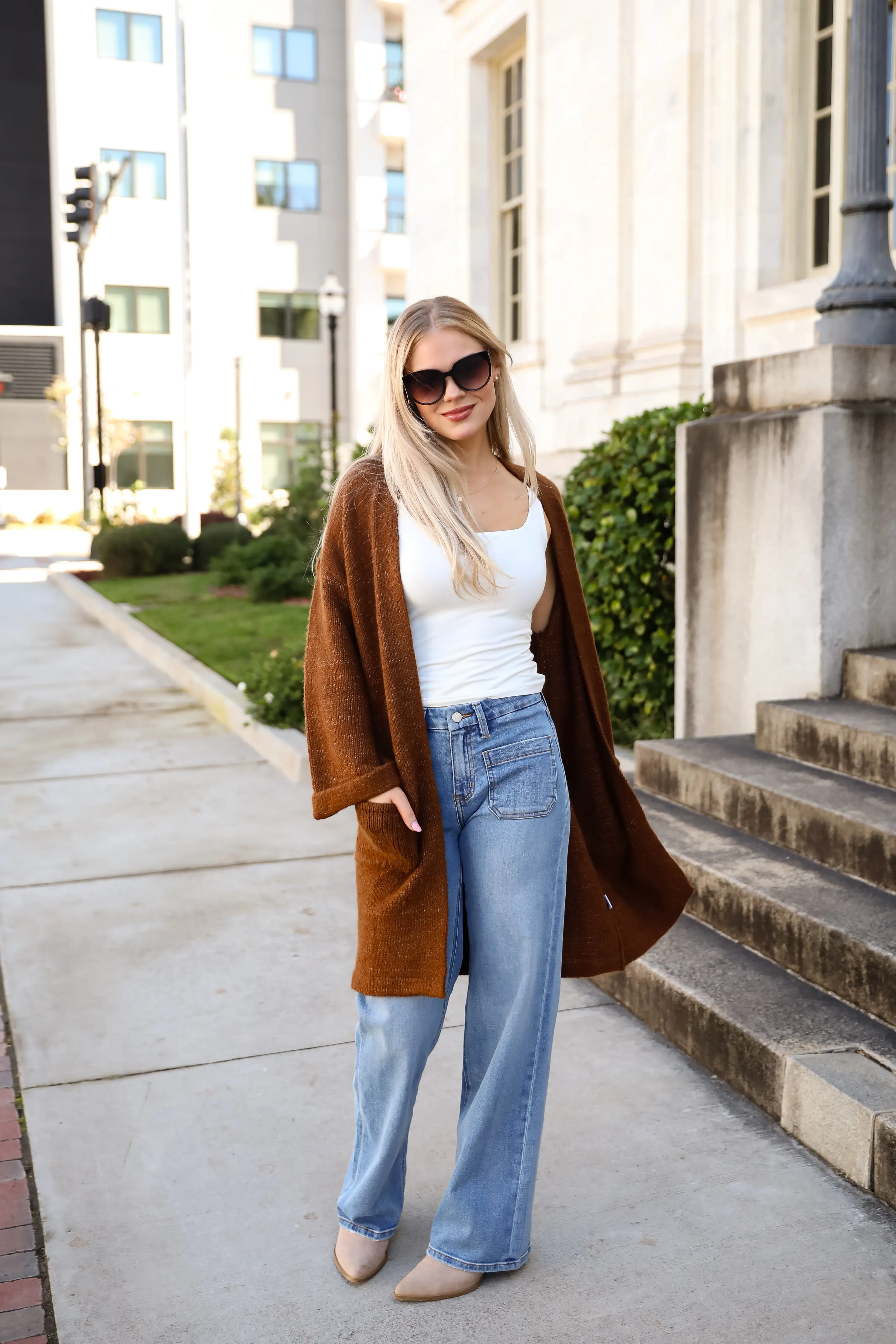 FINAL SALE - Luxurious Era Brown Longline Sweater Cardigan