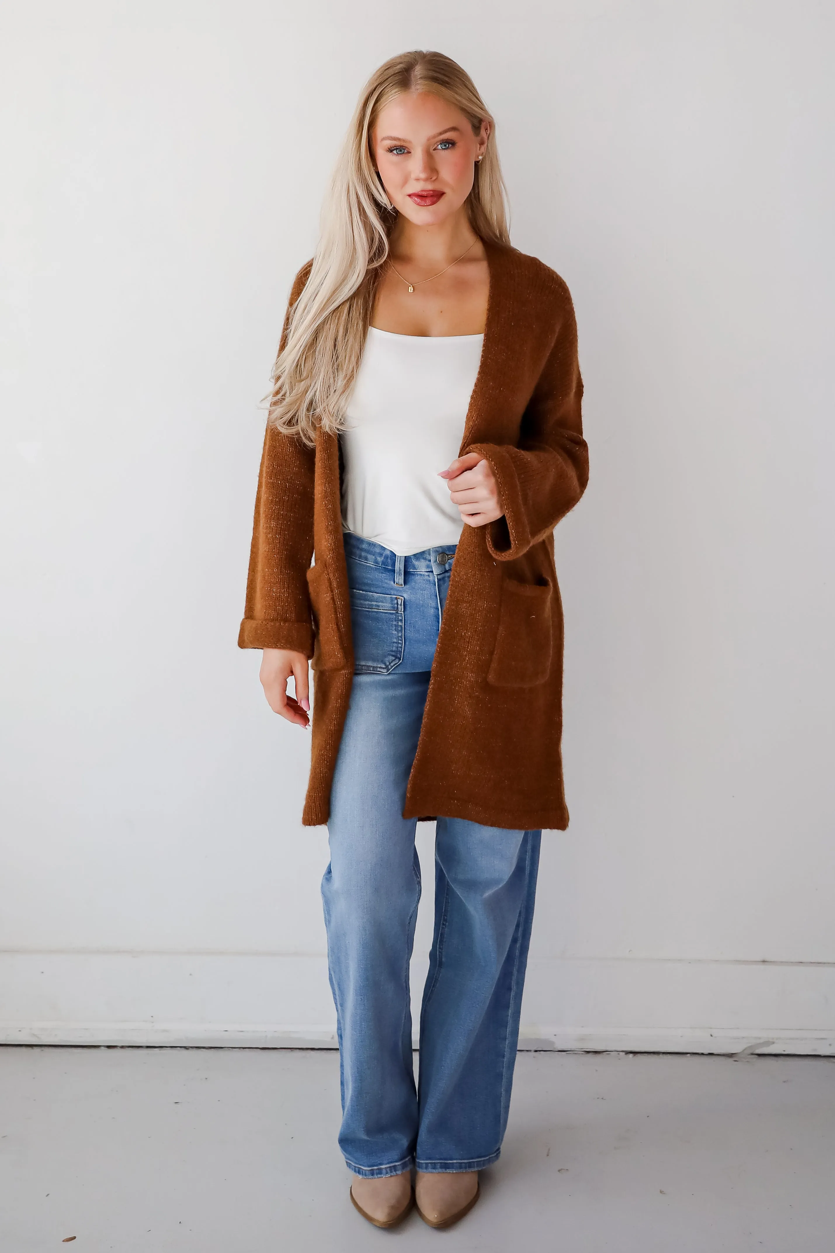 FINAL SALE - Luxurious Era Brown Longline Sweater Cardigan