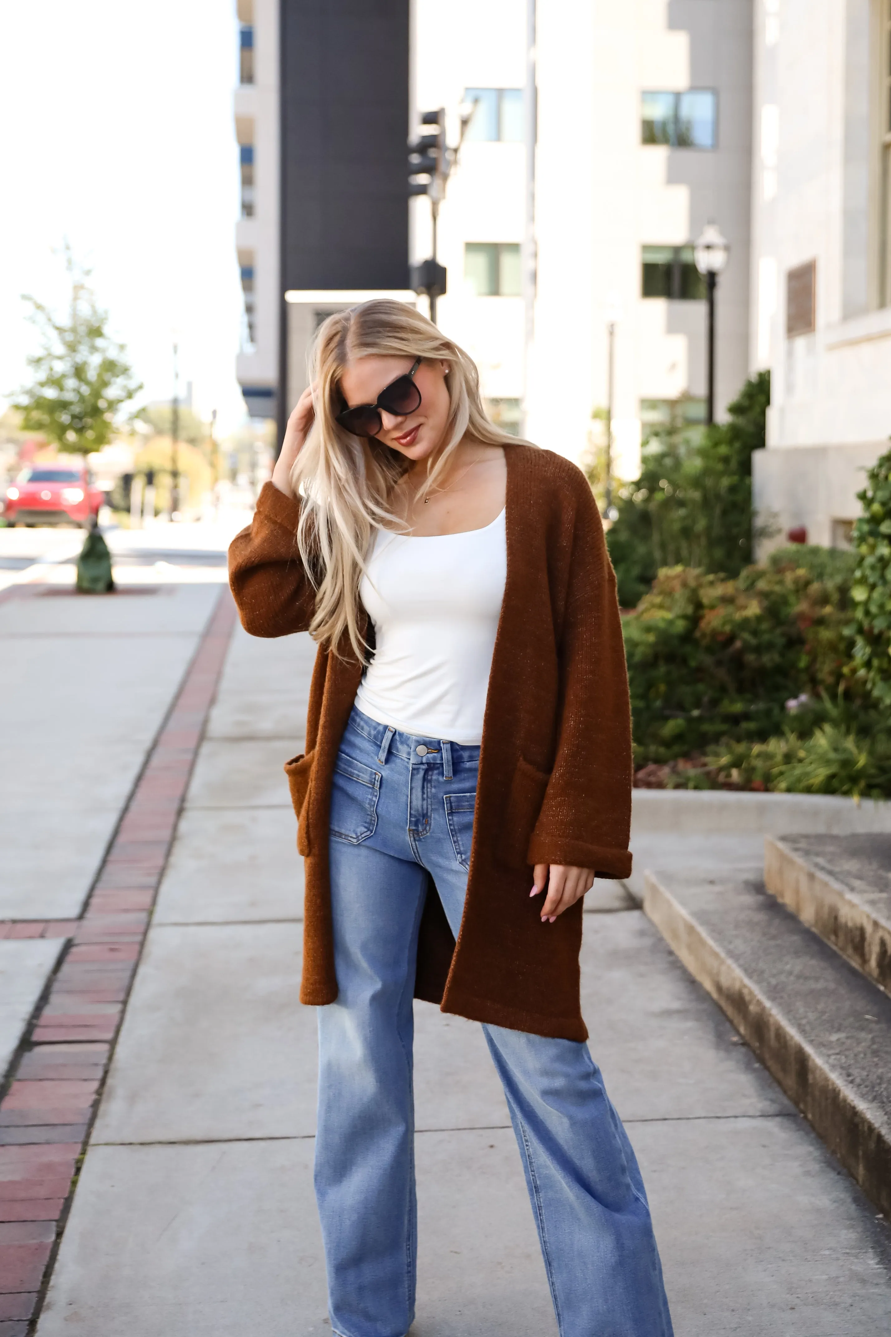 FINAL SALE - Luxurious Era Brown Longline Sweater Cardigan