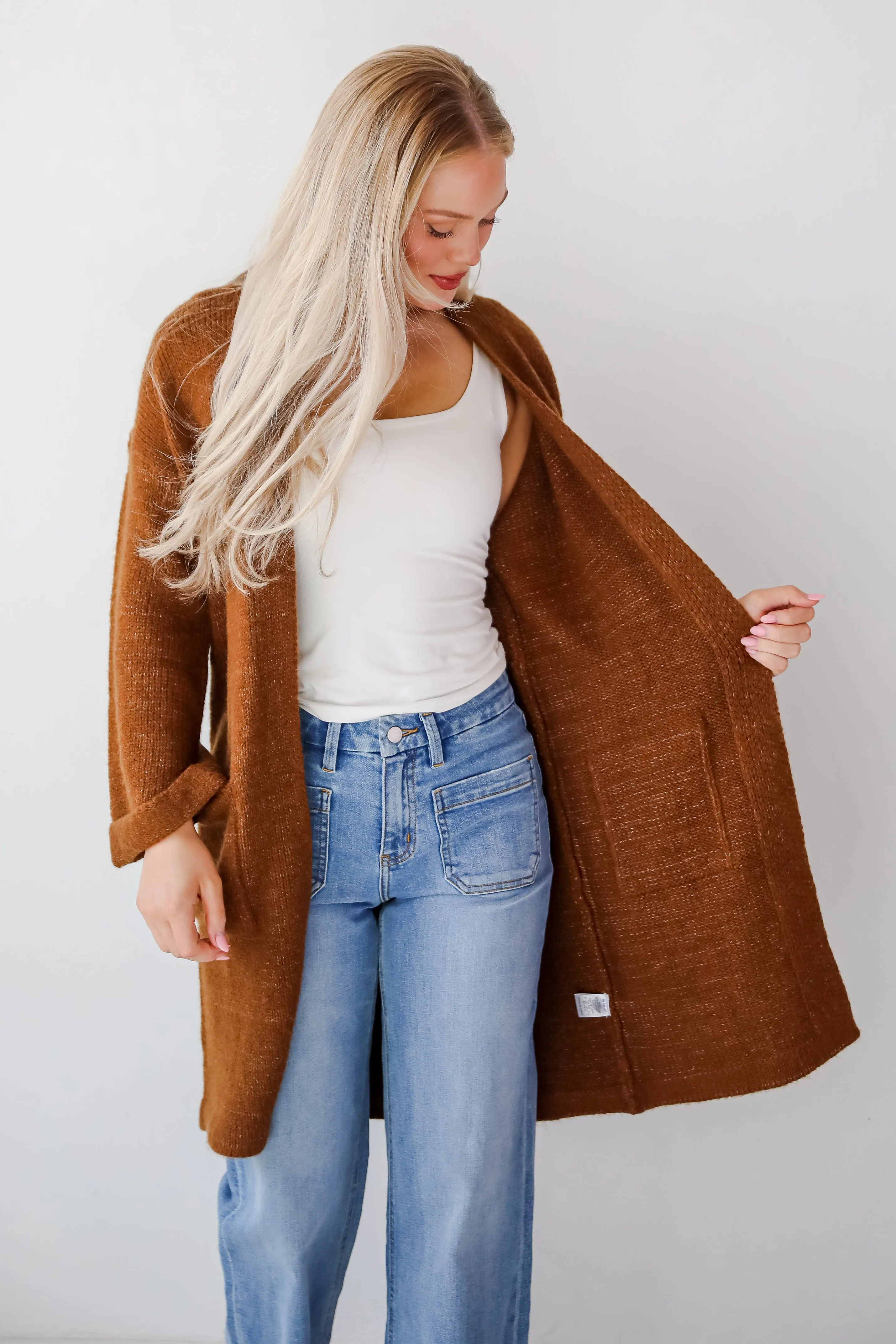 FINAL SALE - Luxurious Era Brown Longline Sweater Cardigan