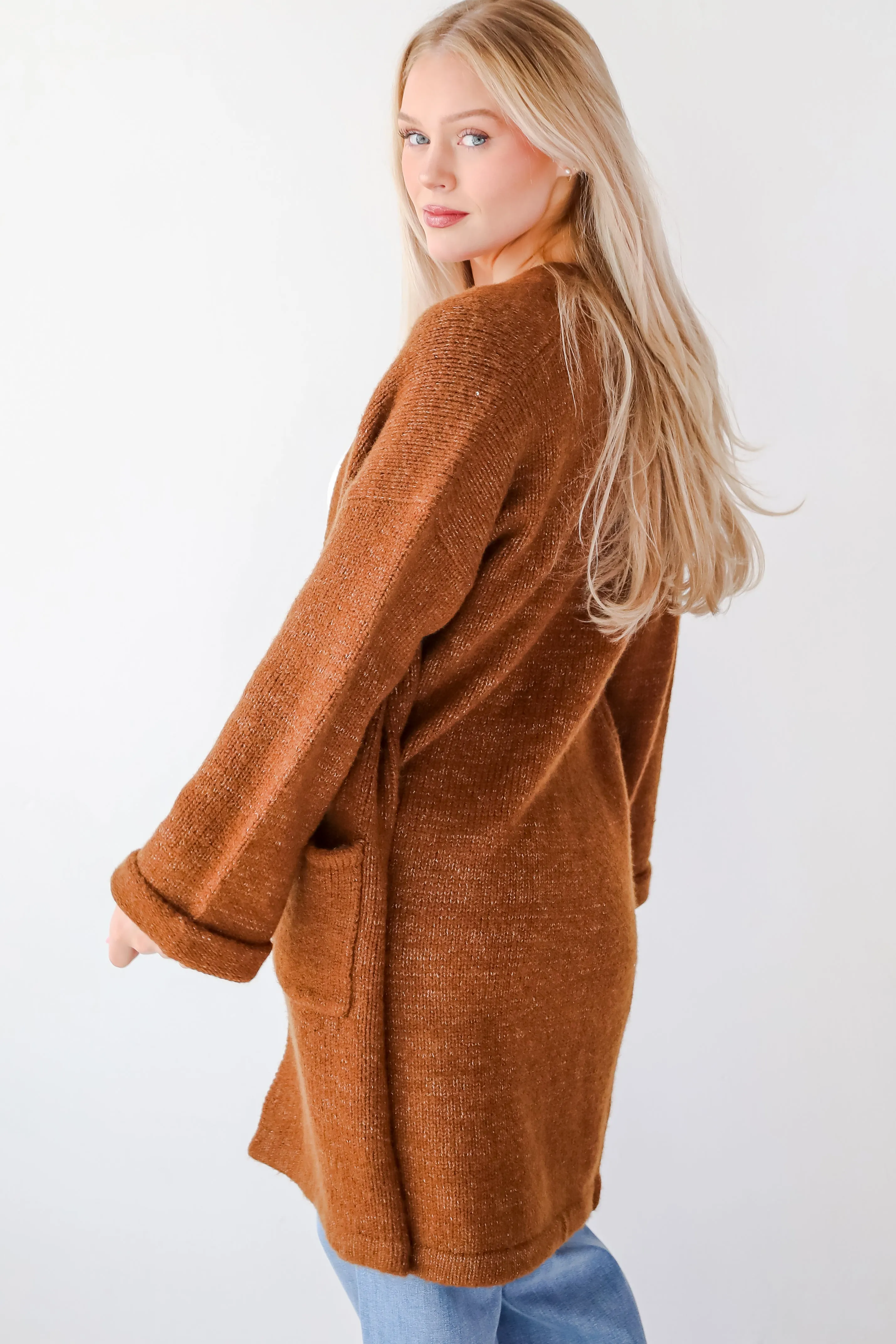 FINAL SALE - Luxurious Era Brown Longline Sweater Cardigan