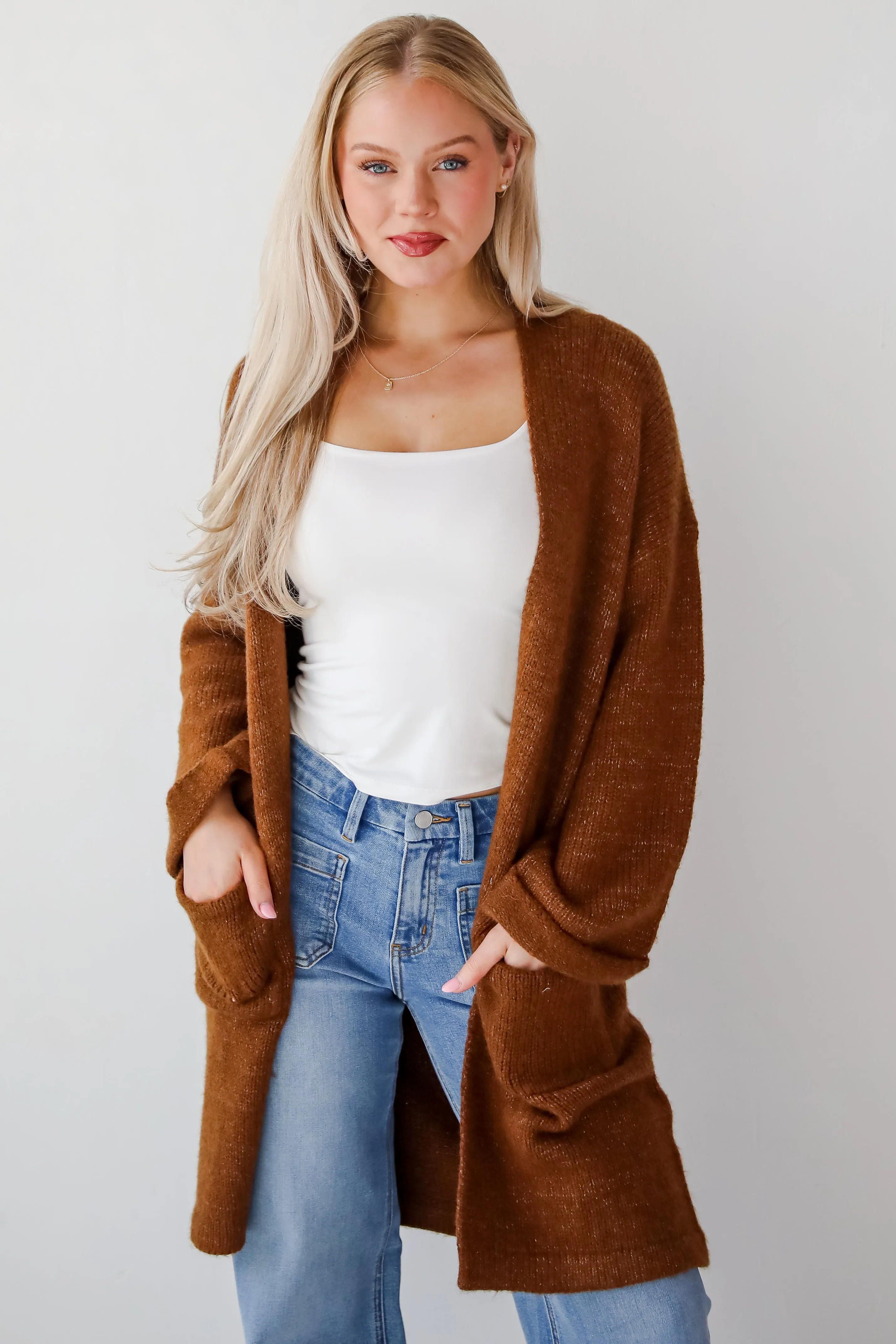 FINAL SALE - Luxurious Era Brown Longline Sweater Cardigan