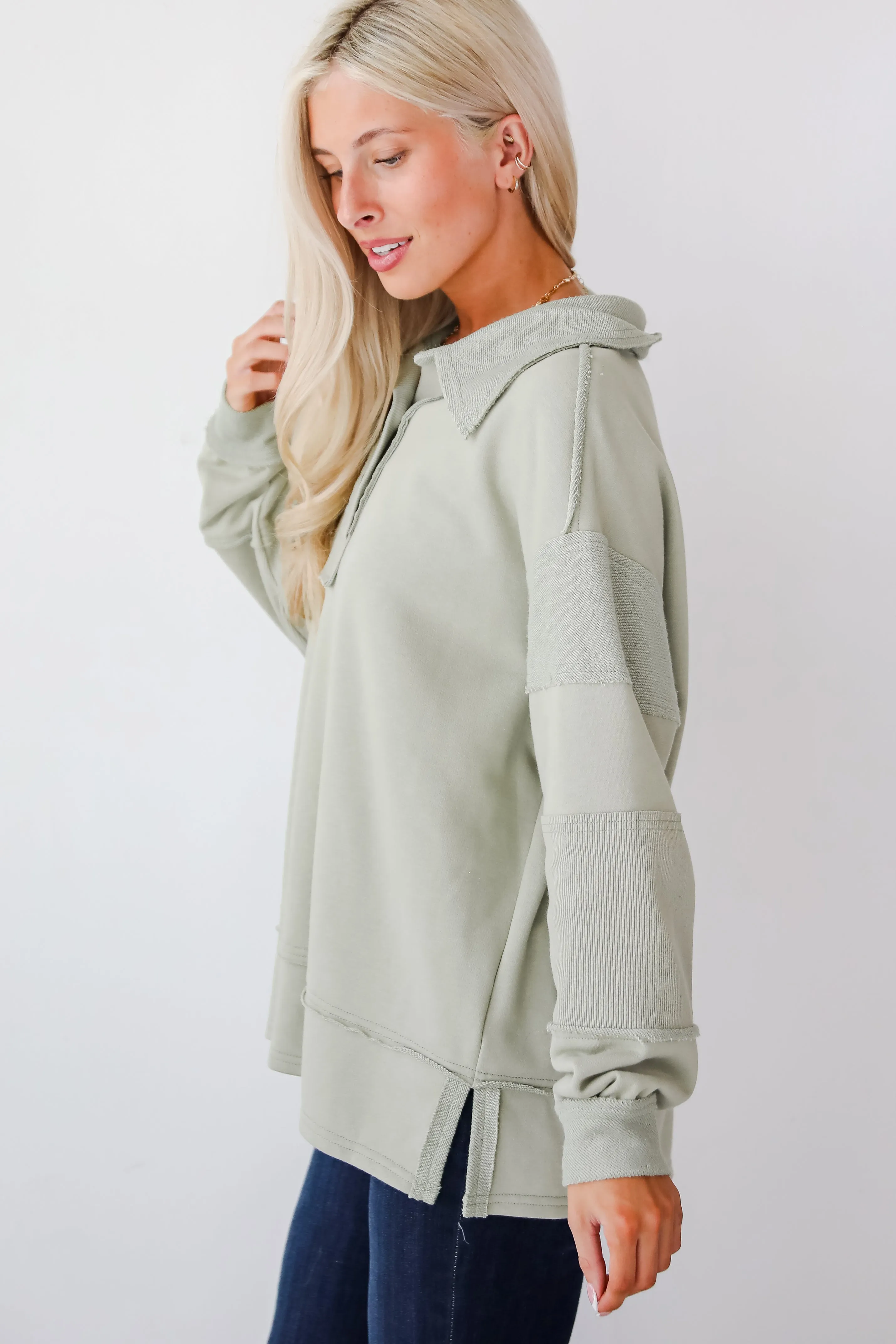 FINAL SALE - Majorly Comfy Sage Collared Pullover