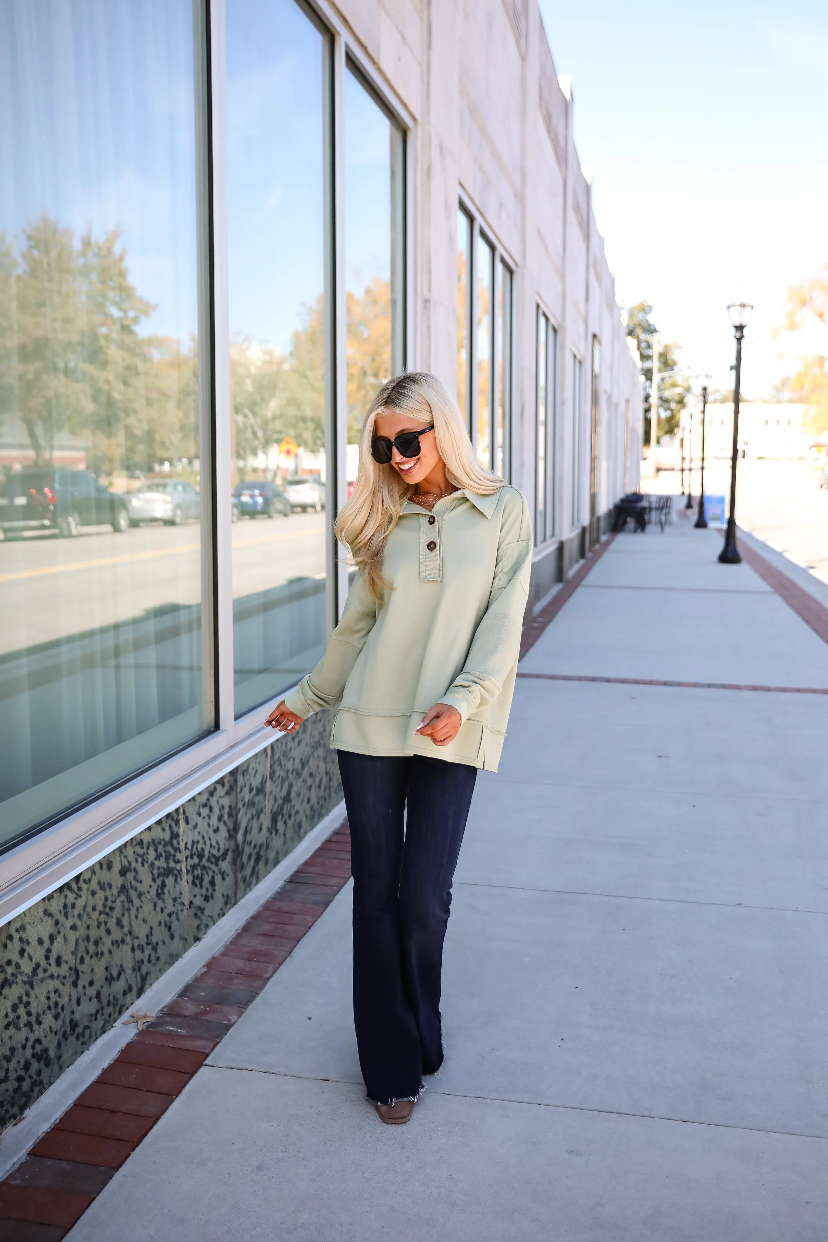 FINAL SALE - Majorly Comfy Sage Collared Pullover