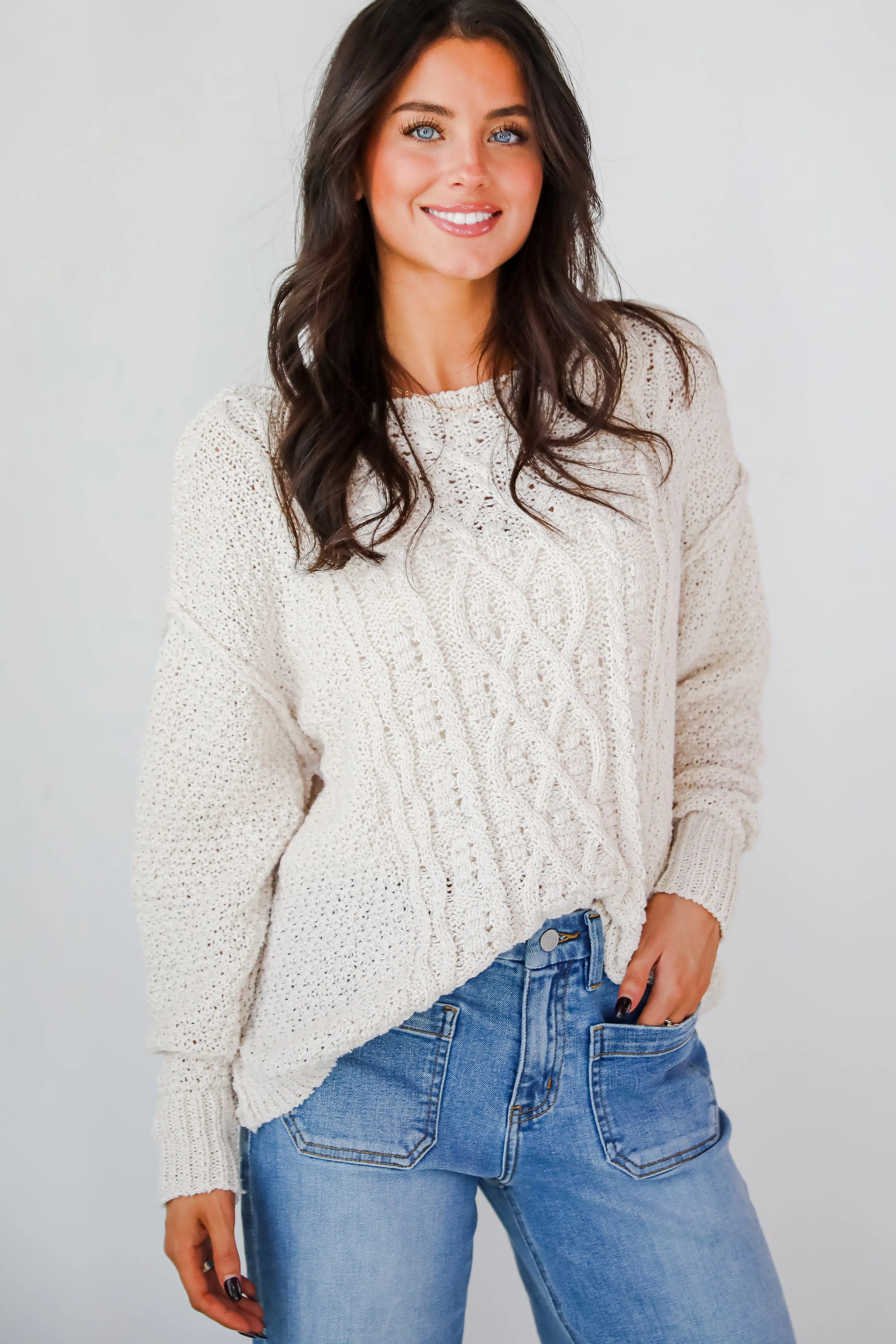 FINAL SALE - Modern Comfort Natural Cable Knit Sweater