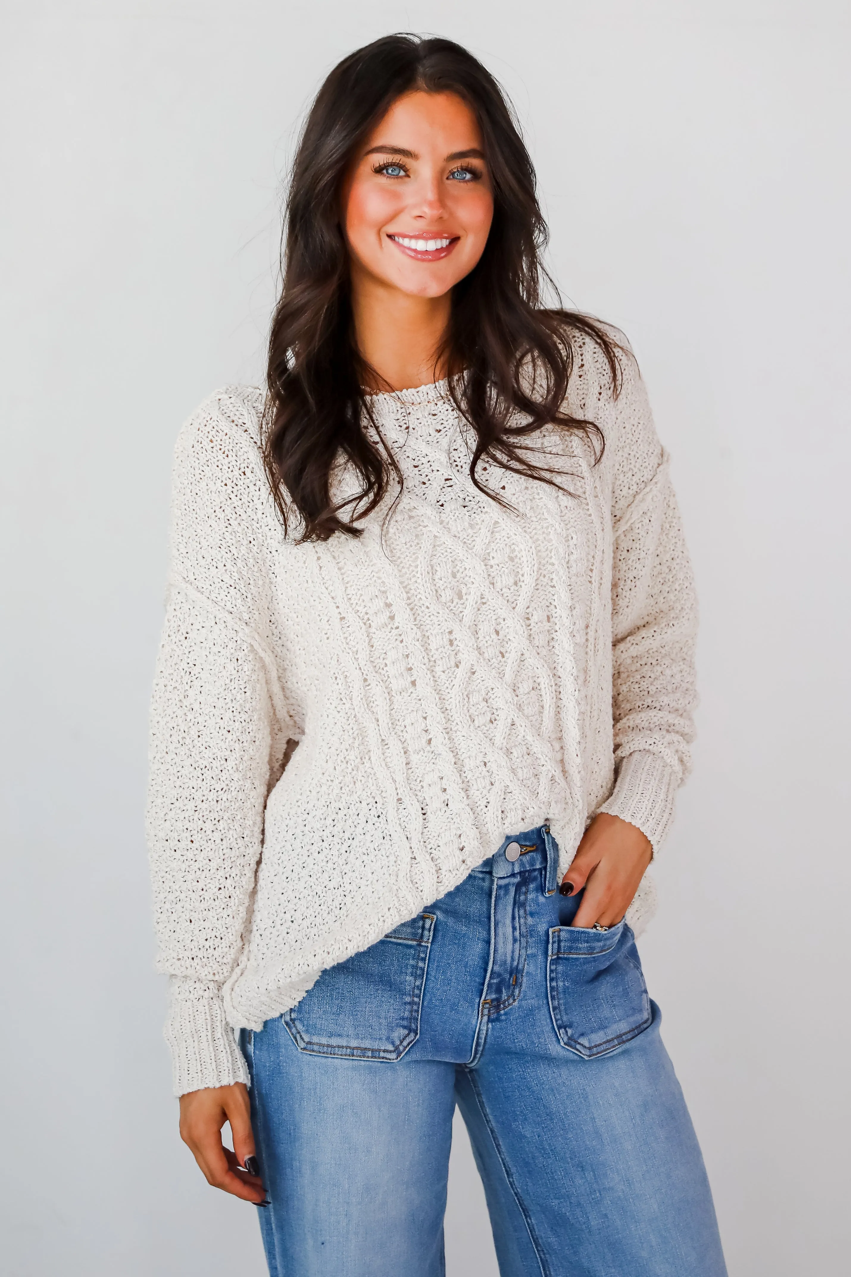 FINAL SALE - Modern Comfort Natural Cable Knit Sweater