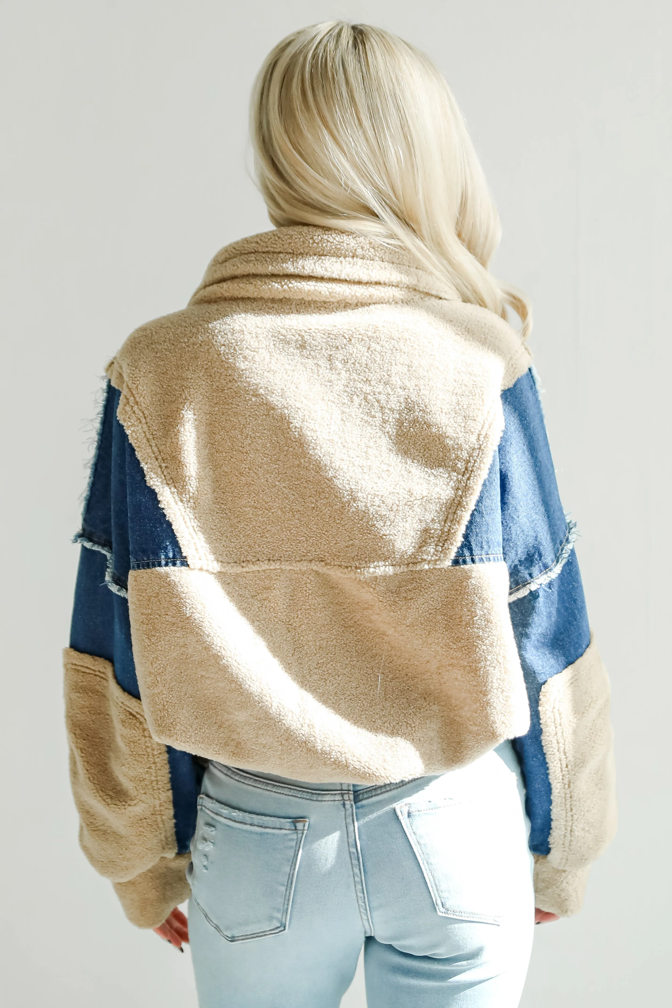 FINAL SALE - Nearest And Dearest Taupe Teddy Denim Quarter Zip Pullover