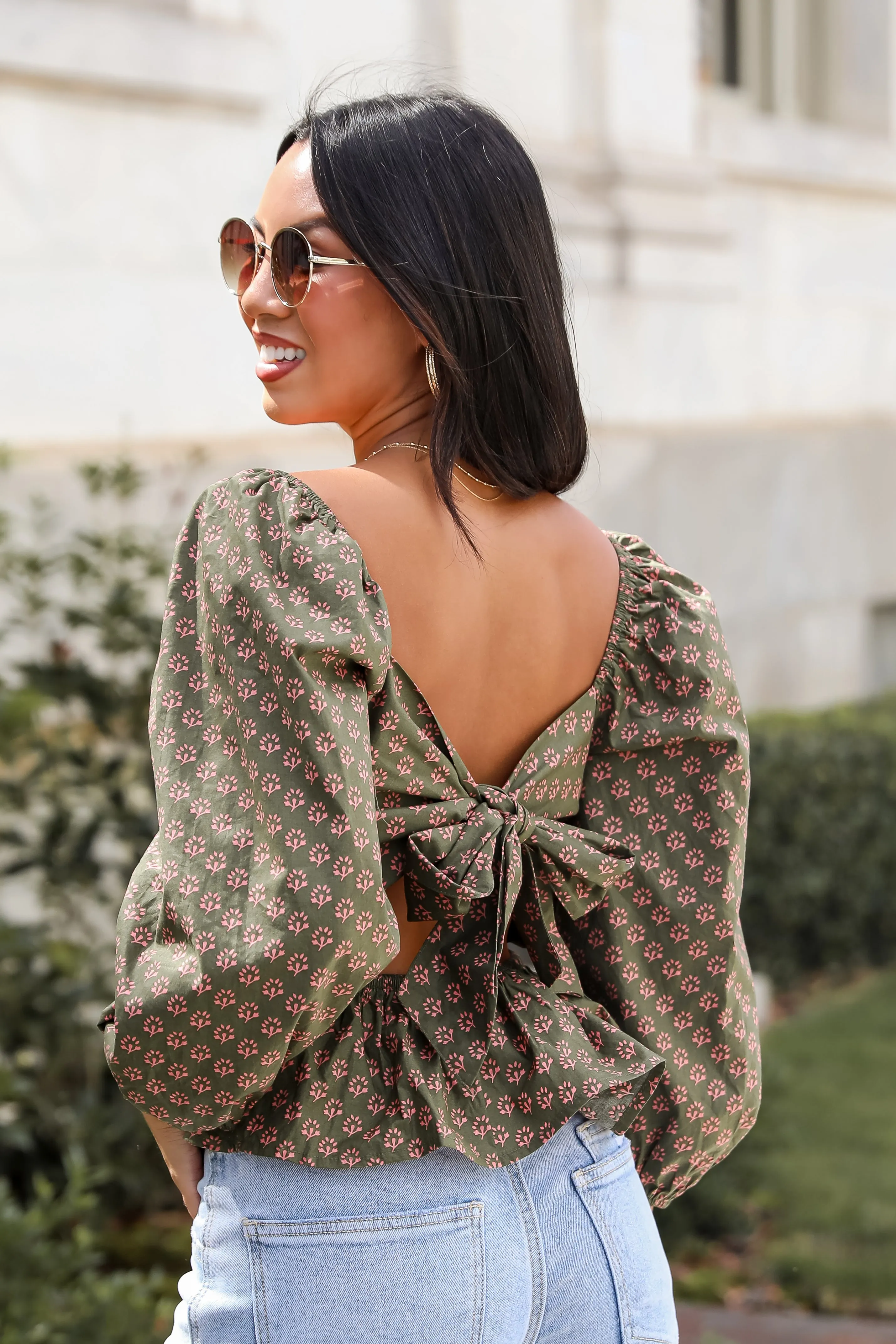 FINAL SALE - No One Cuter Olive Floral Smocked Blouse