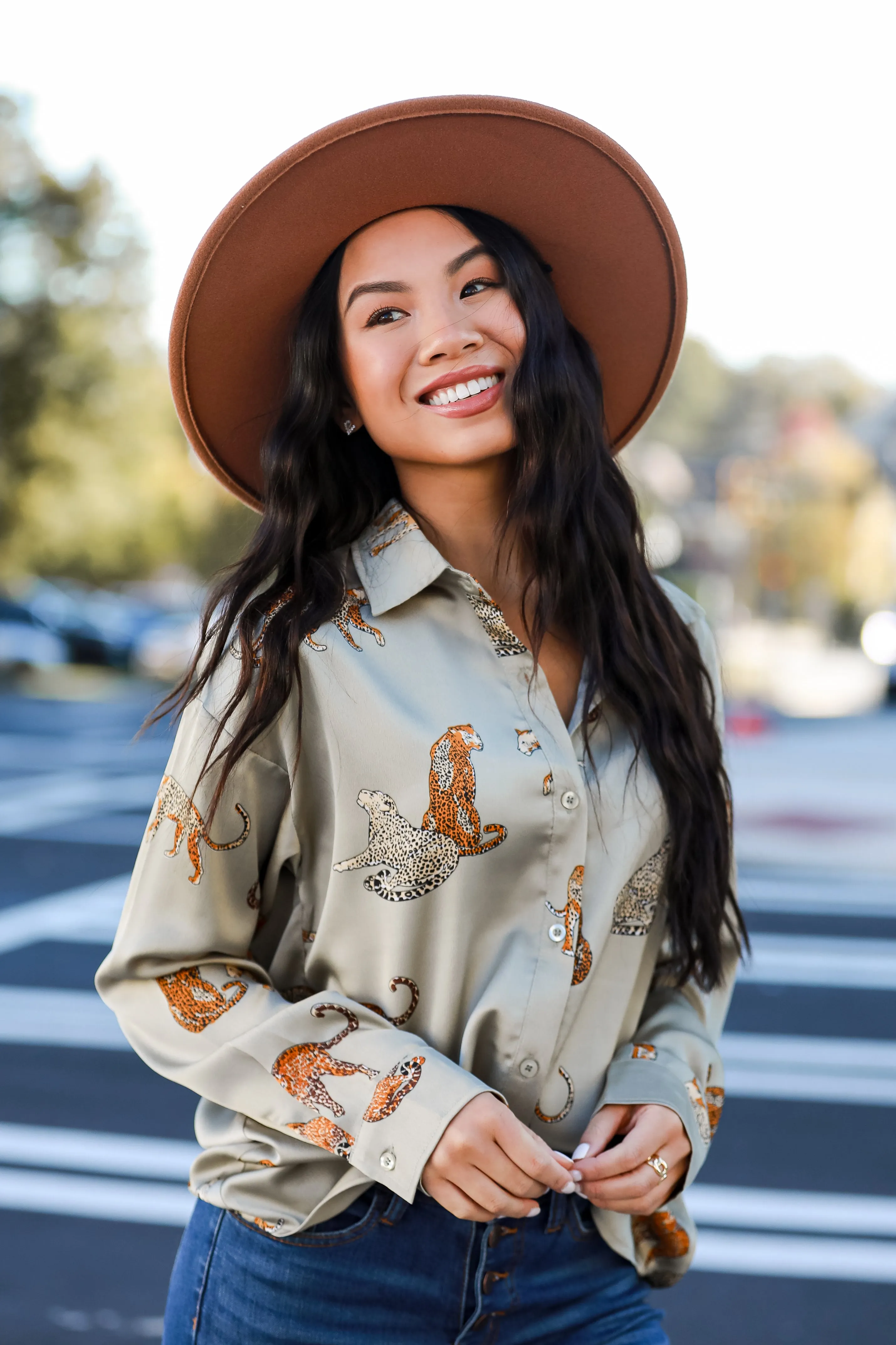 FINAL SALE - Passionately Fashionable Sage Cheetah Button-Up Blouse