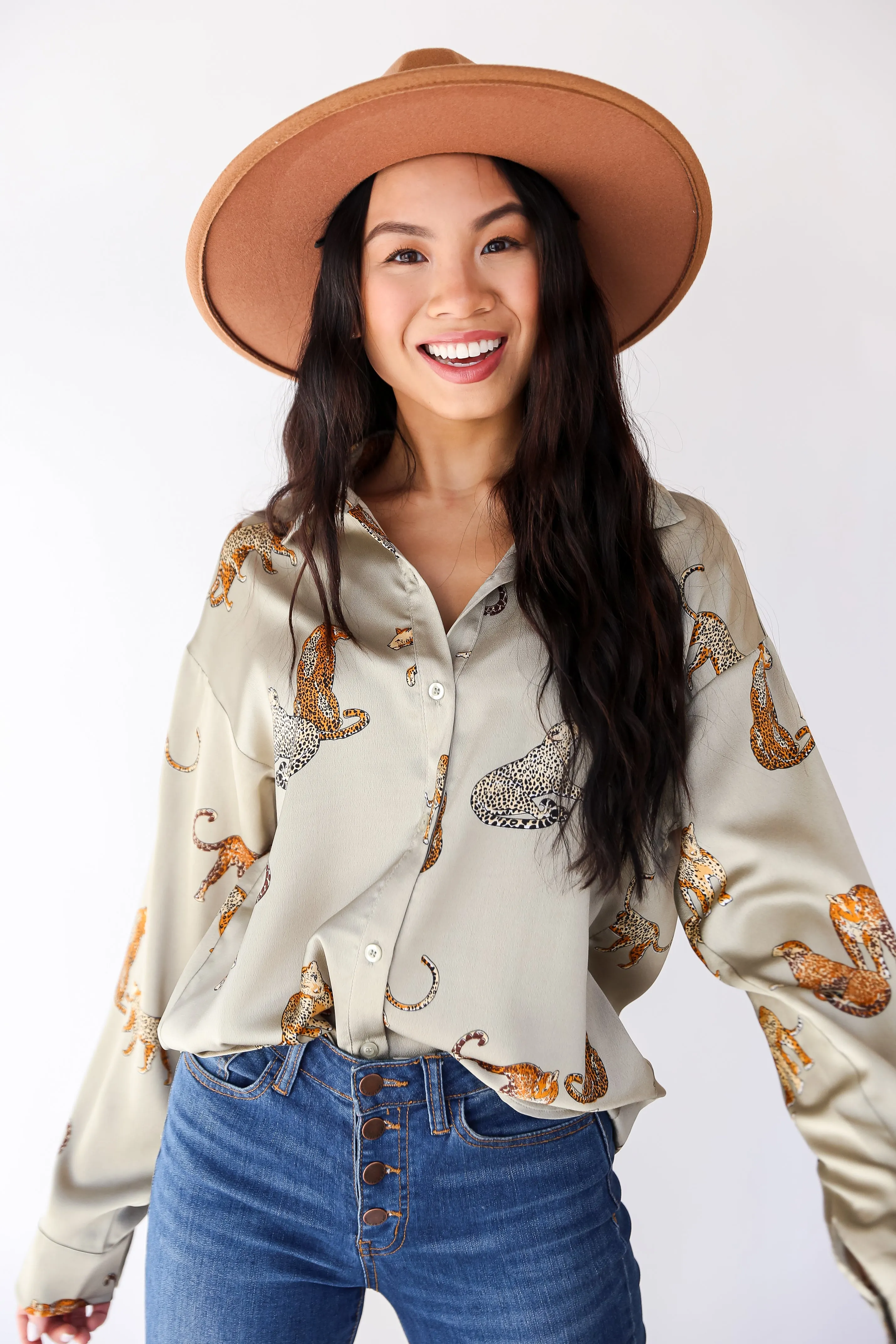 FINAL SALE - Passionately Fashionable Sage Cheetah Button-Up Blouse