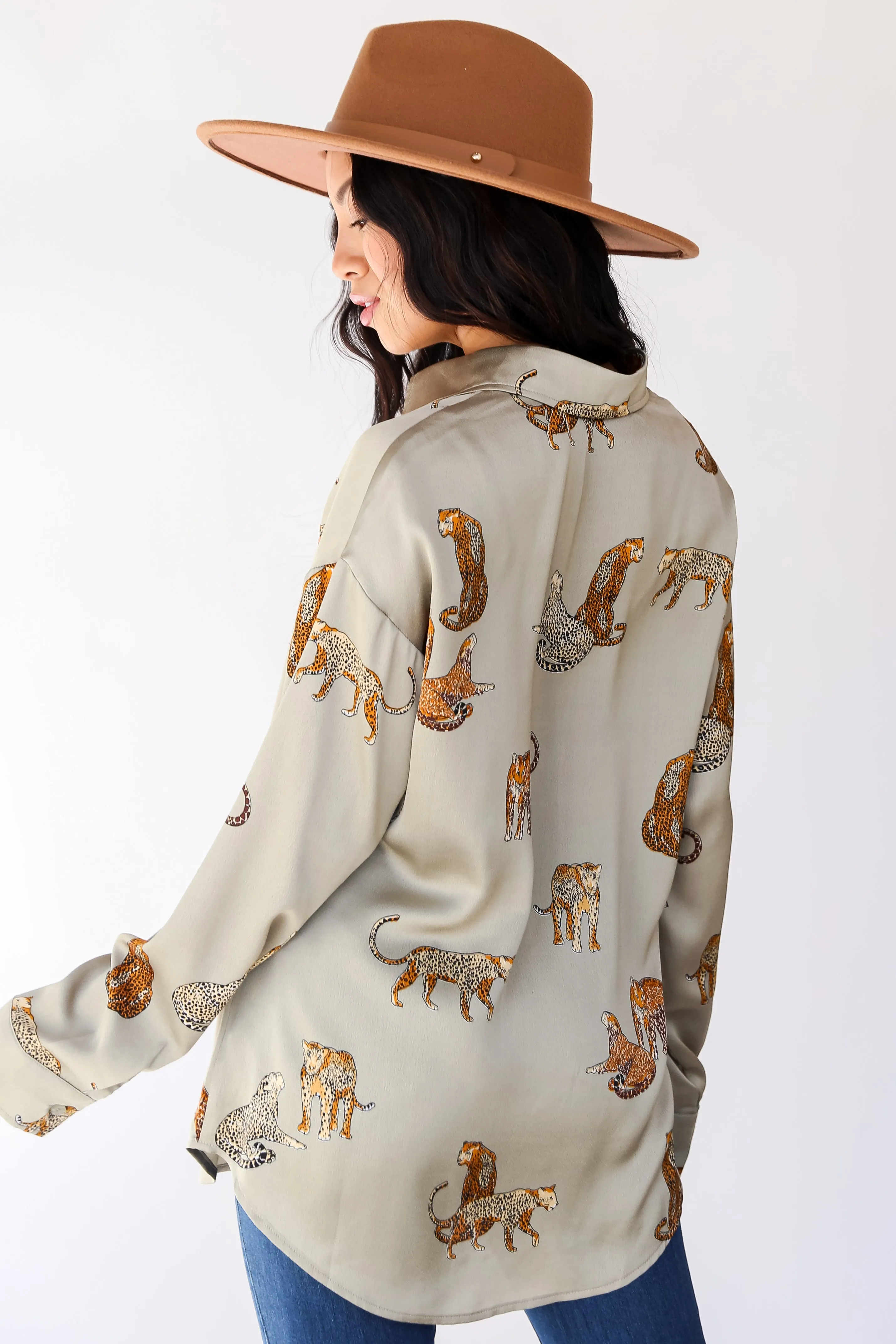 FINAL SALE - Passionately Fashionable Sage Cheetah Button-Up Blouse