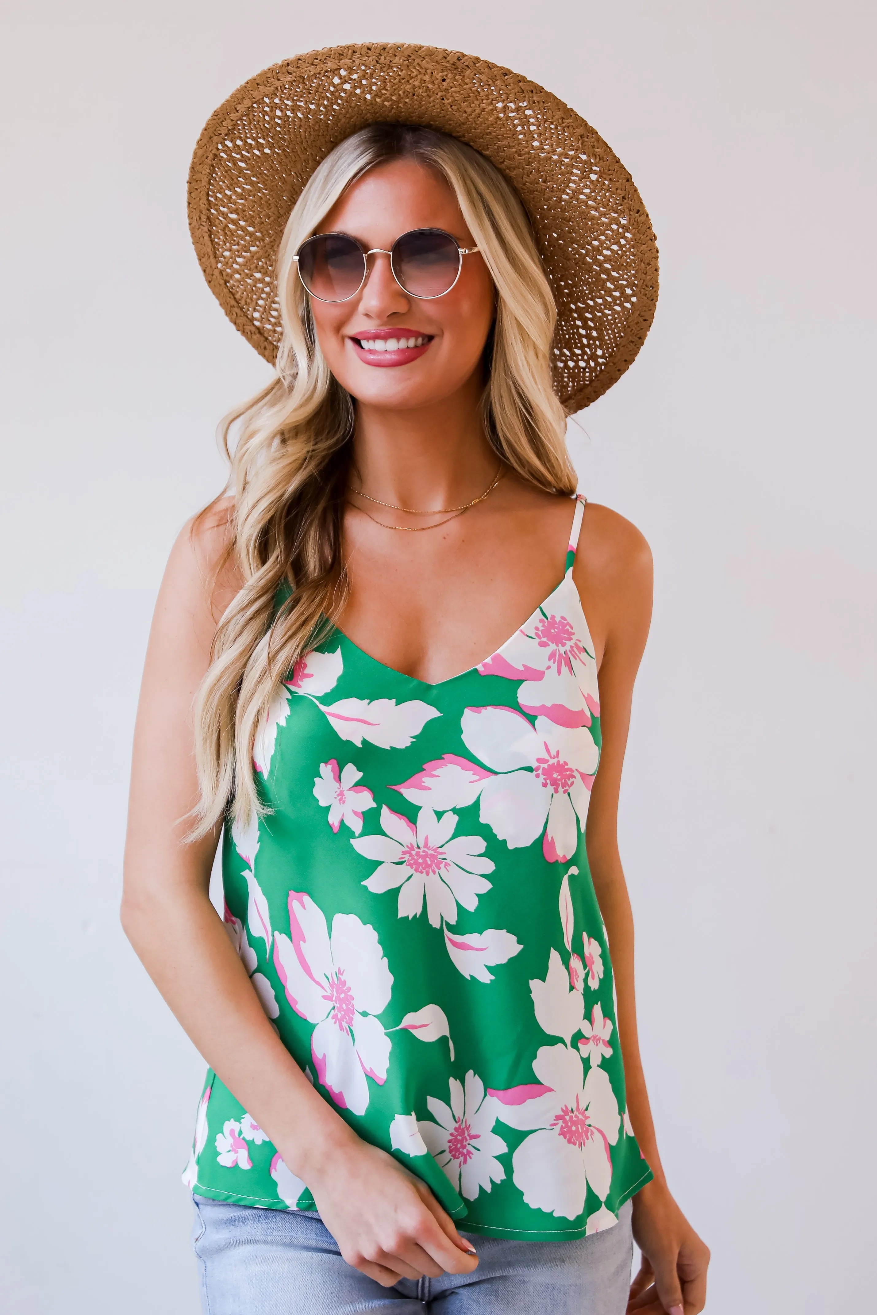 FINAL SALE - Pleasant Sweetness Kelly Green Floral Tank - DU DEAL