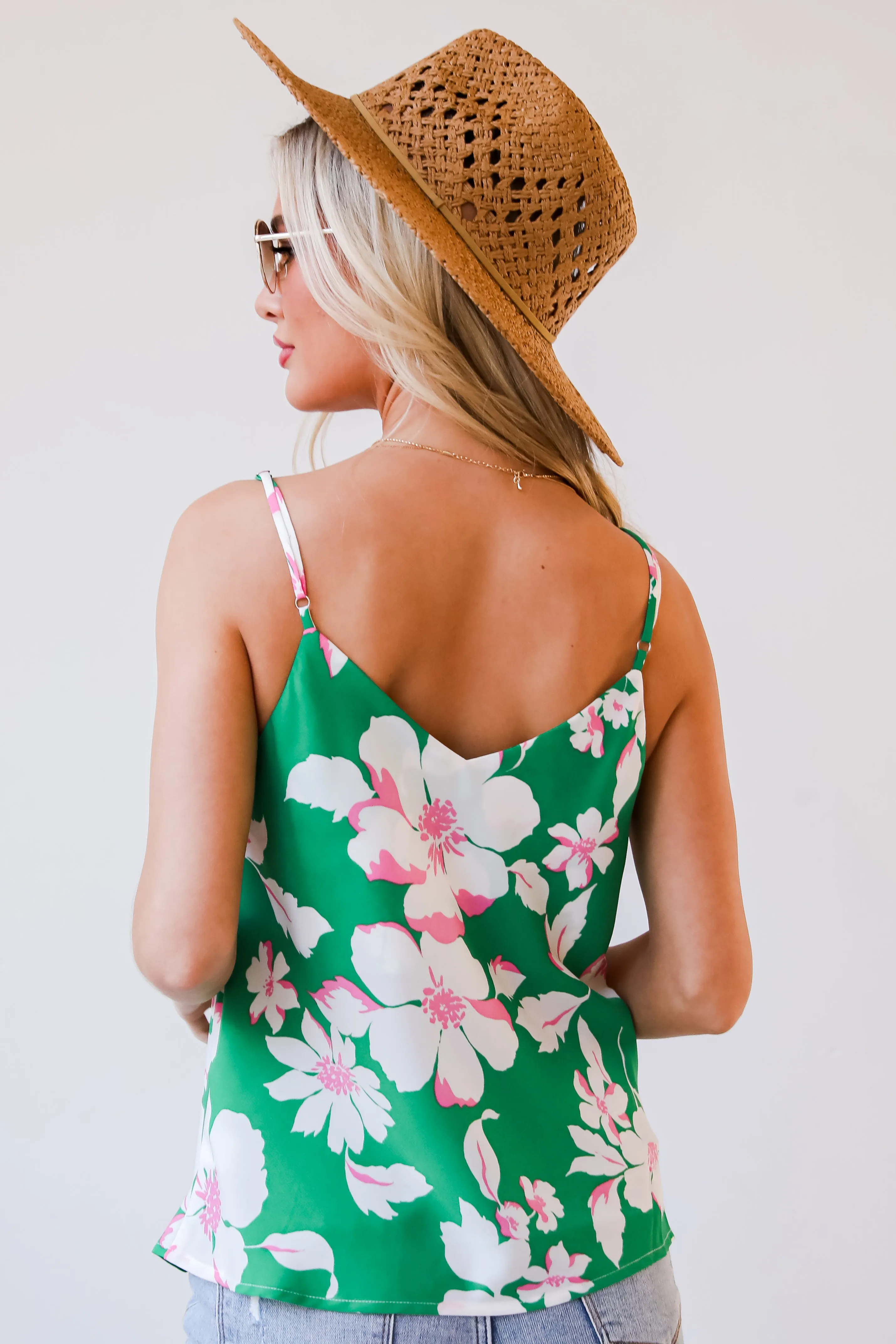 FINAL SALE - Pleasant Sweetness Kelly Green Floral Tank - DU DEAL