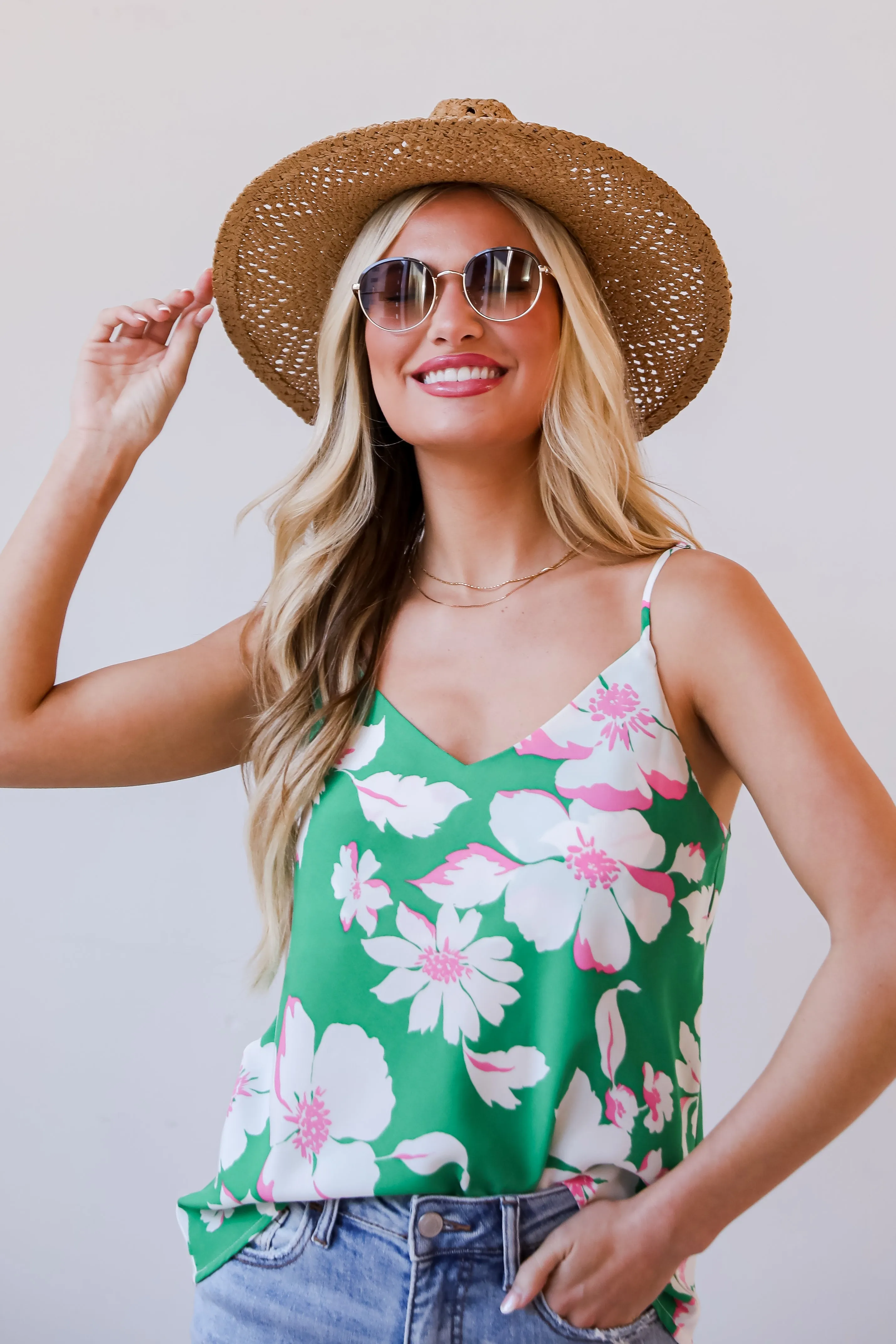 FINAL SALE - Pleasant Sweetness Kelly Green Floral Tank - DU DEAL