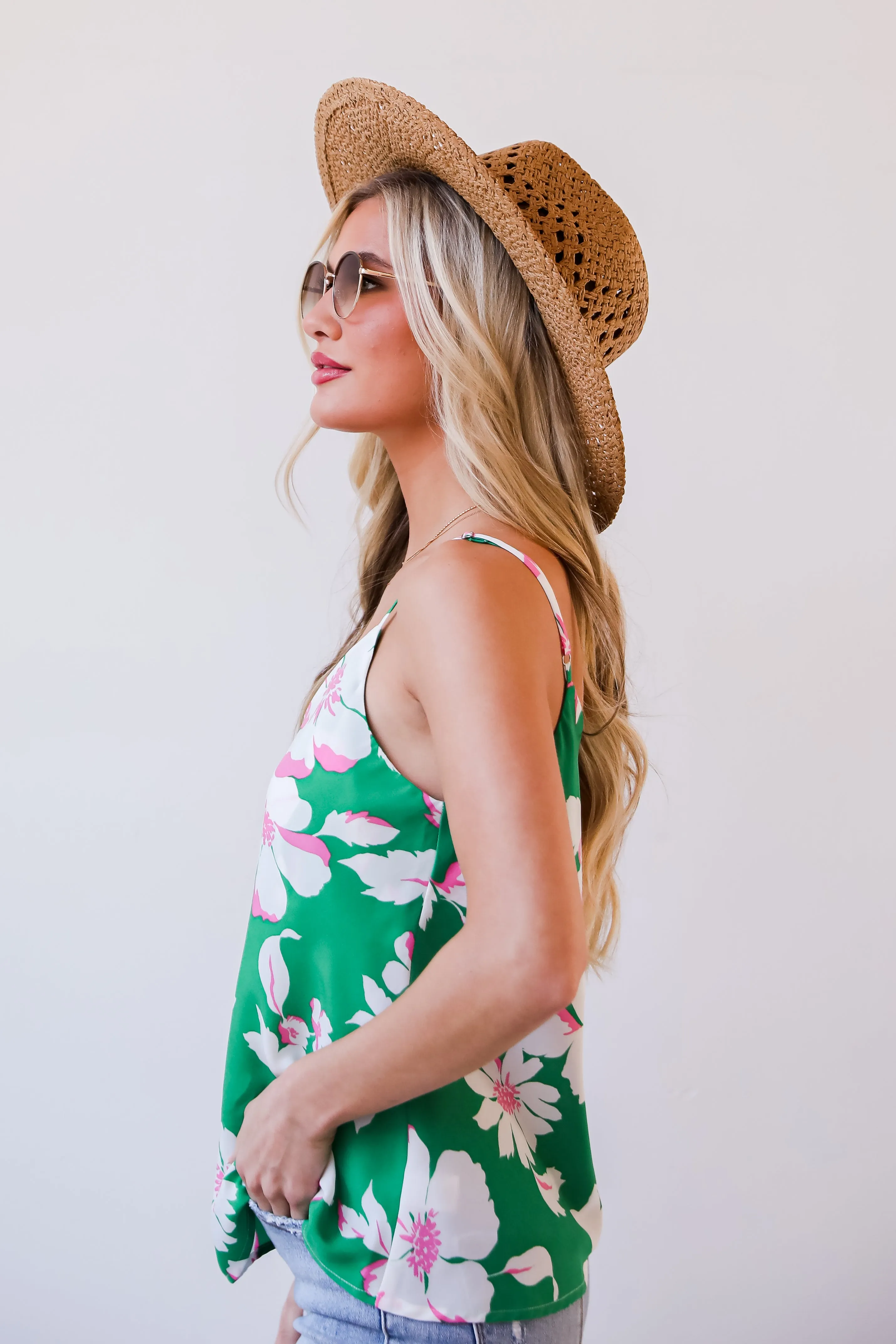 FINAL SALE - Pleasant Sweetness Kelly Green Floral Tank - DU DEAL