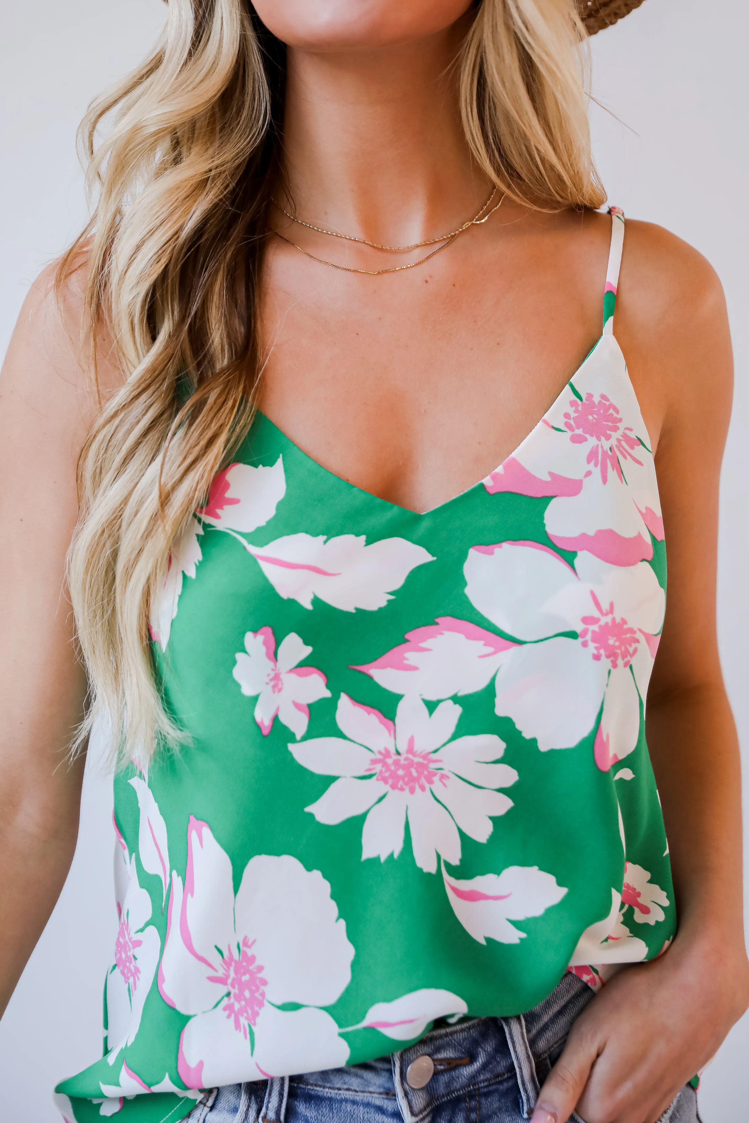 FINAL SALE - Pleasant Sweetness Kelly Green Floral Tank - DU DEAL