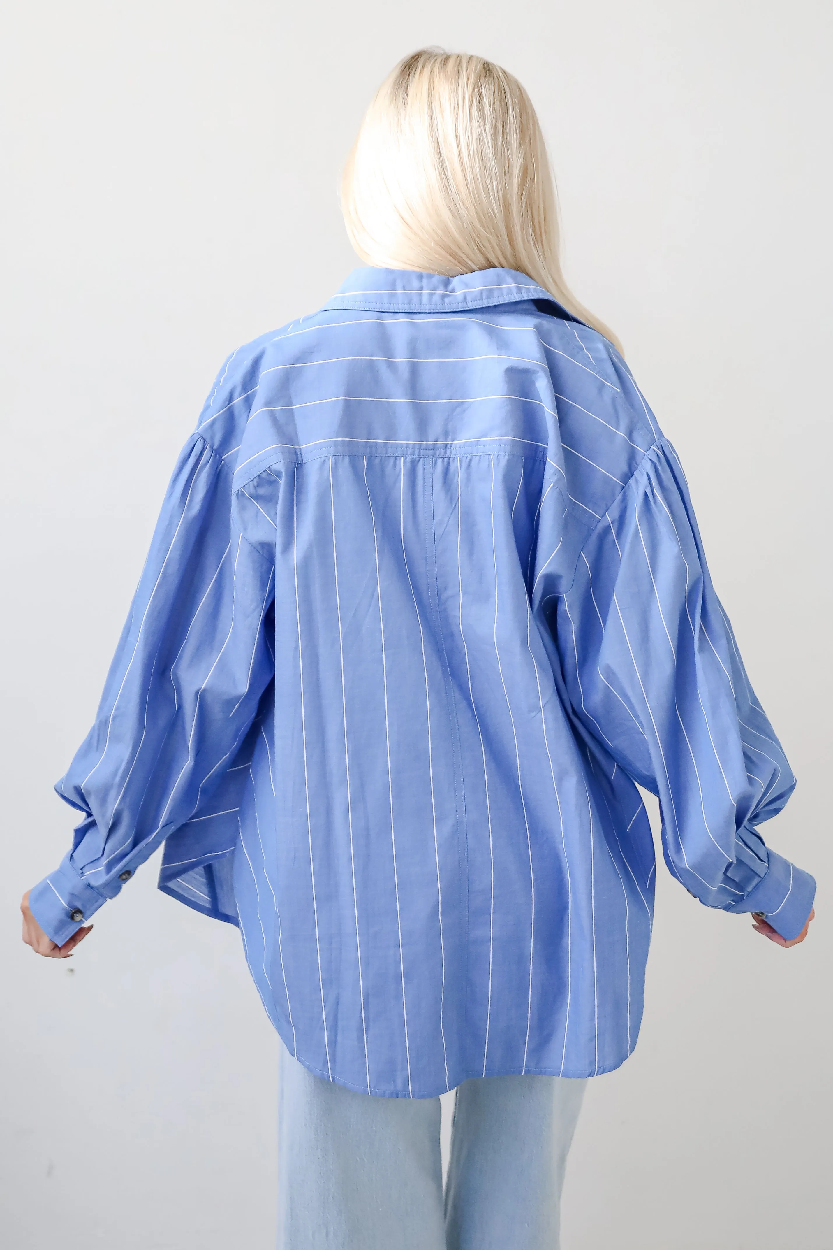 FINAL SALE - Polished Attitude Blue Pinstripe Button-Up Blouse
