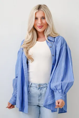 FINAL SALE - Polished Attitude Blue Pinstripe Button-Up Blouse