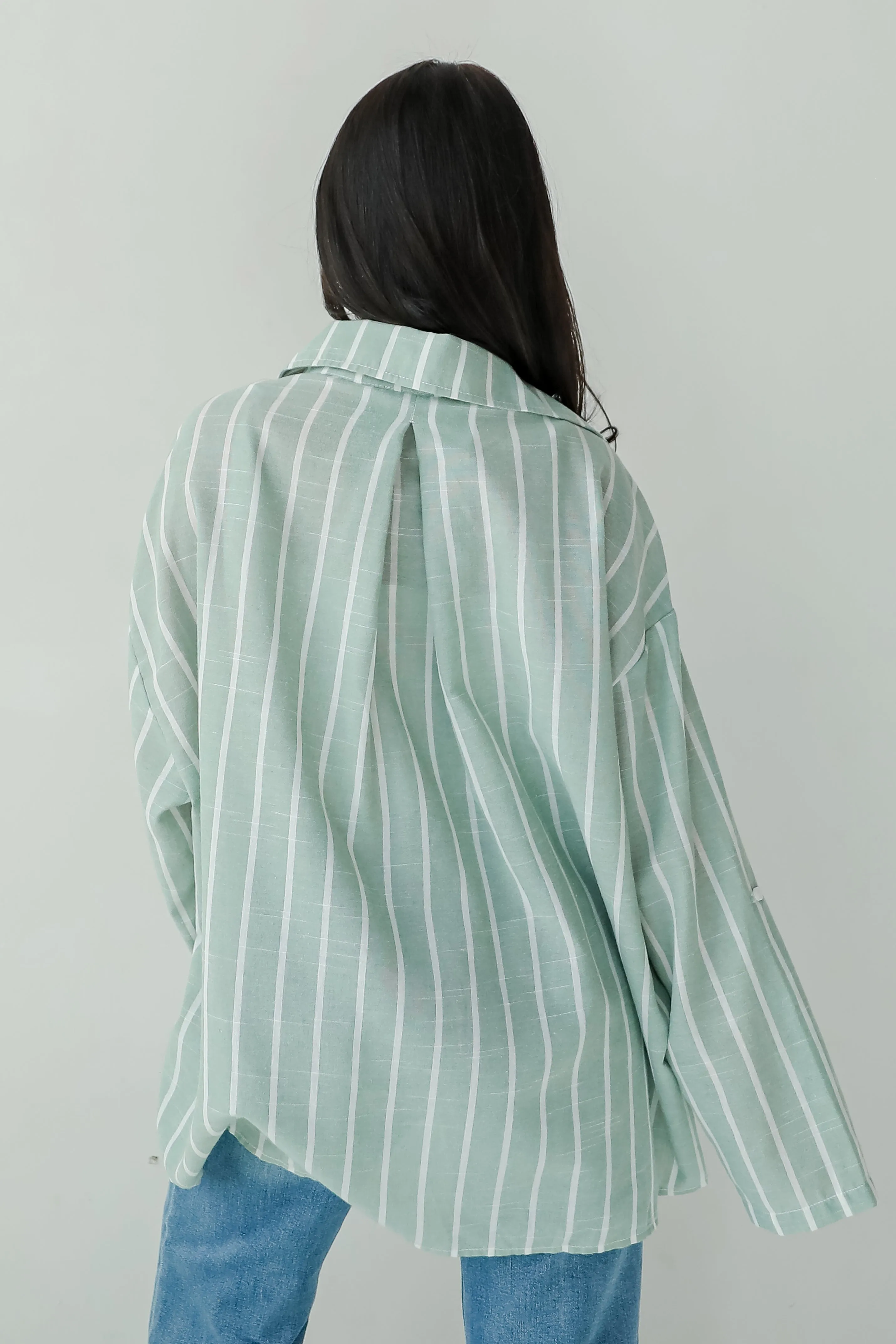 FINAL SALE - Pristine Muse Sage Striped Button-Up Blouse